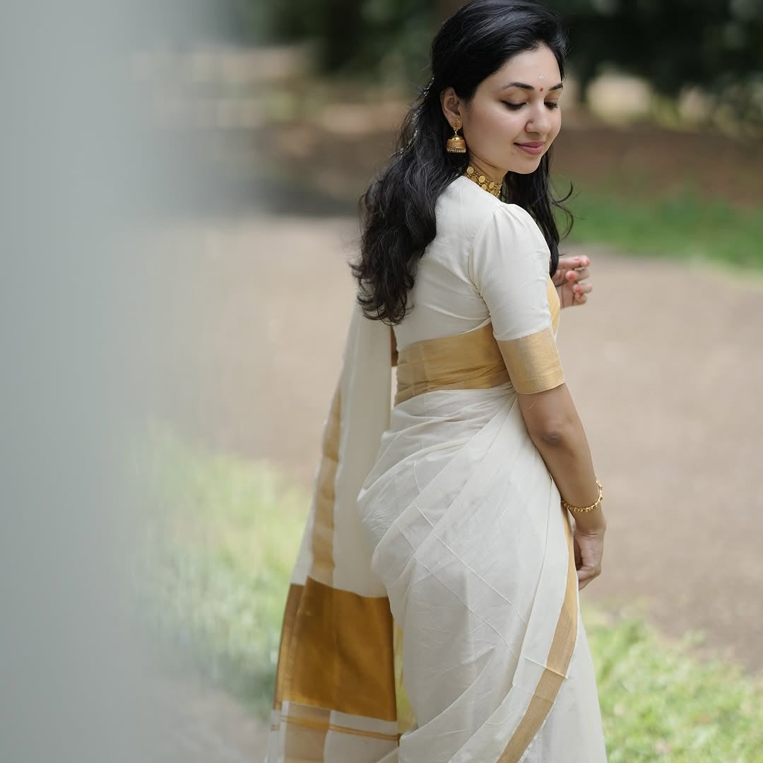 BIG BORDER KASAVU COTTON SAREE - GOLD