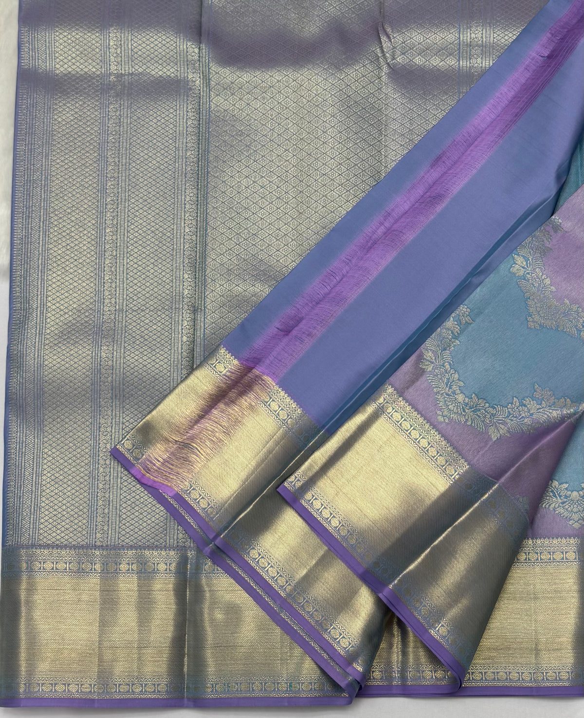 KANCHIPURAM PURE SILK SAREE | SILKMARK® CERTIFIED - LILAC & AQUA BLUE