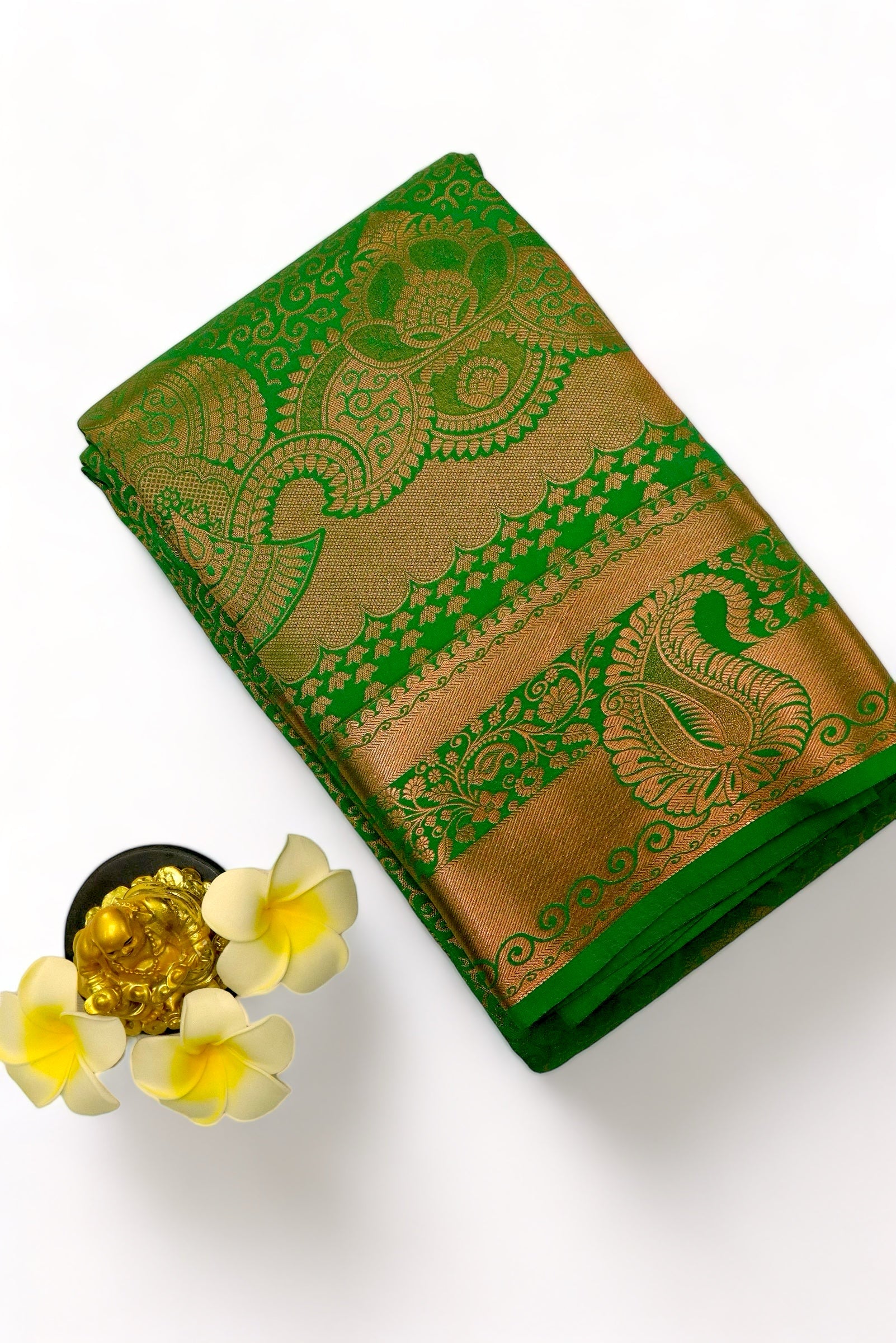 GREEN ART SILK SAREE WITH COPPER ZARI BORDER