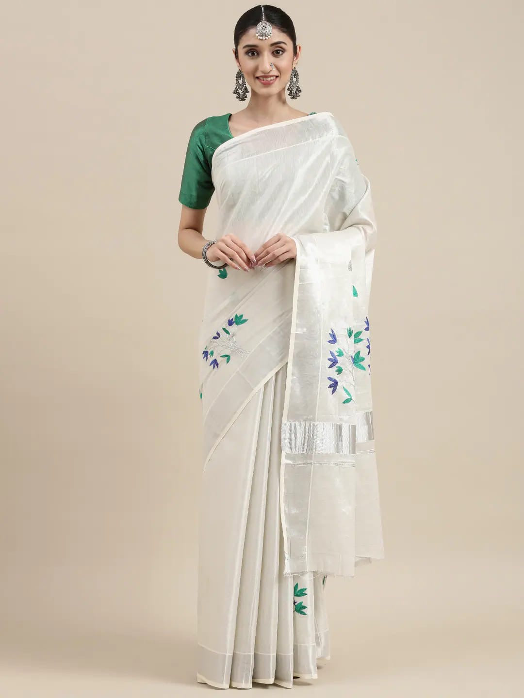 KERALA TISSUE SILK SAREE WITH SILVER BORDER