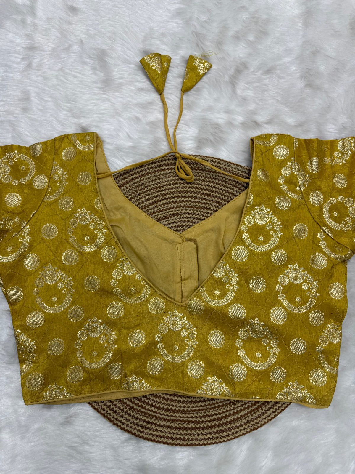 DESIGNER BROCADE WORK READYMADE BLOUSE - GOLDEN YELLOW