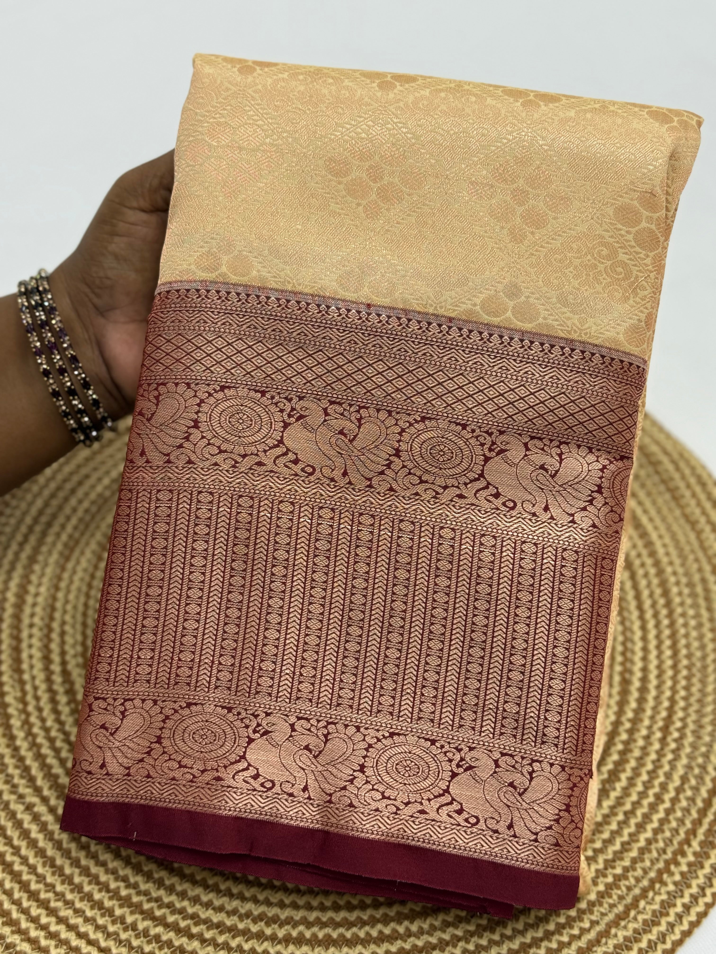 PREMIUM SEMI BROCADE SILK SAREE - CREAM