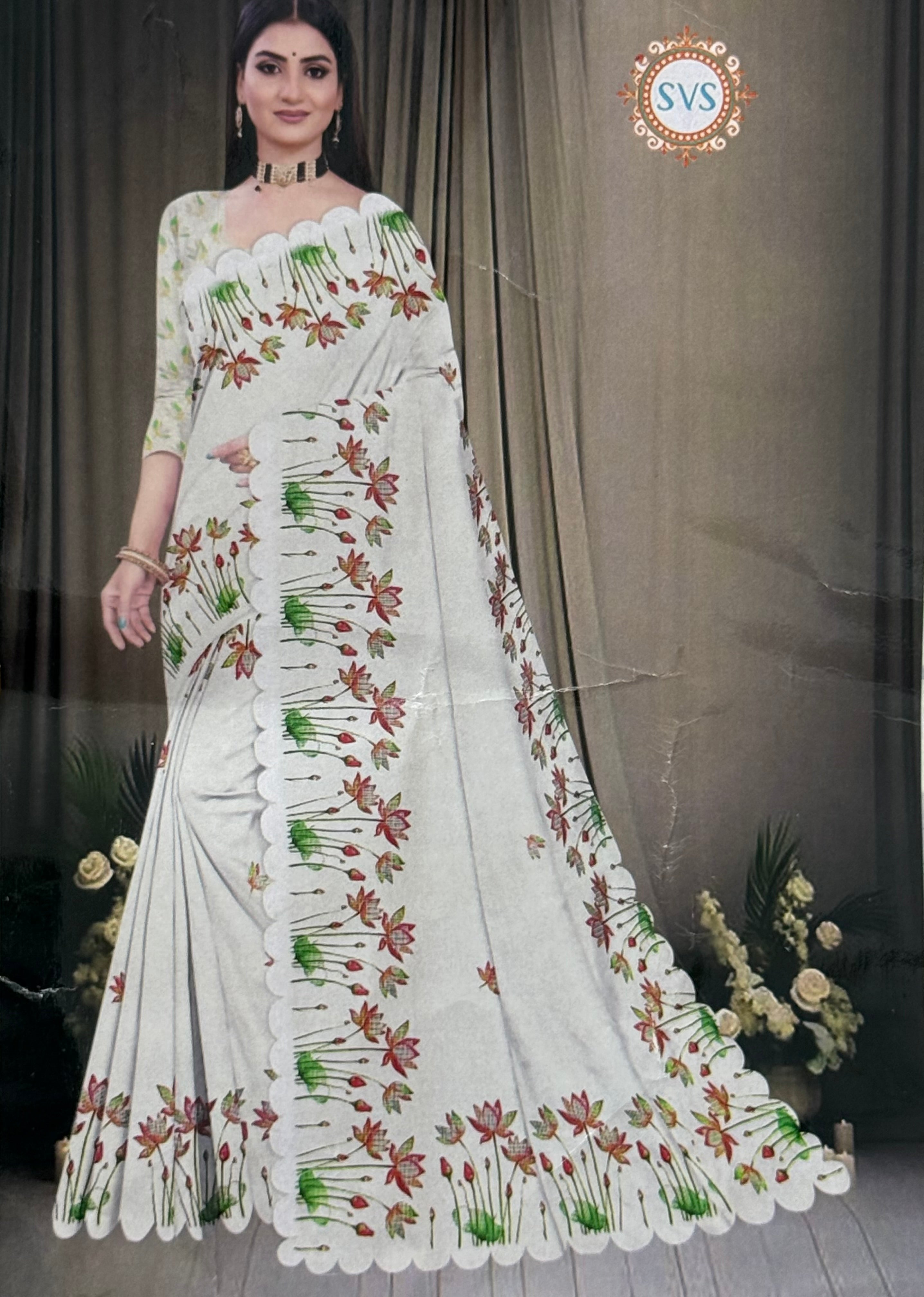 FANCY CHANDERI COTTON SILK SAREE - OFFWHITE