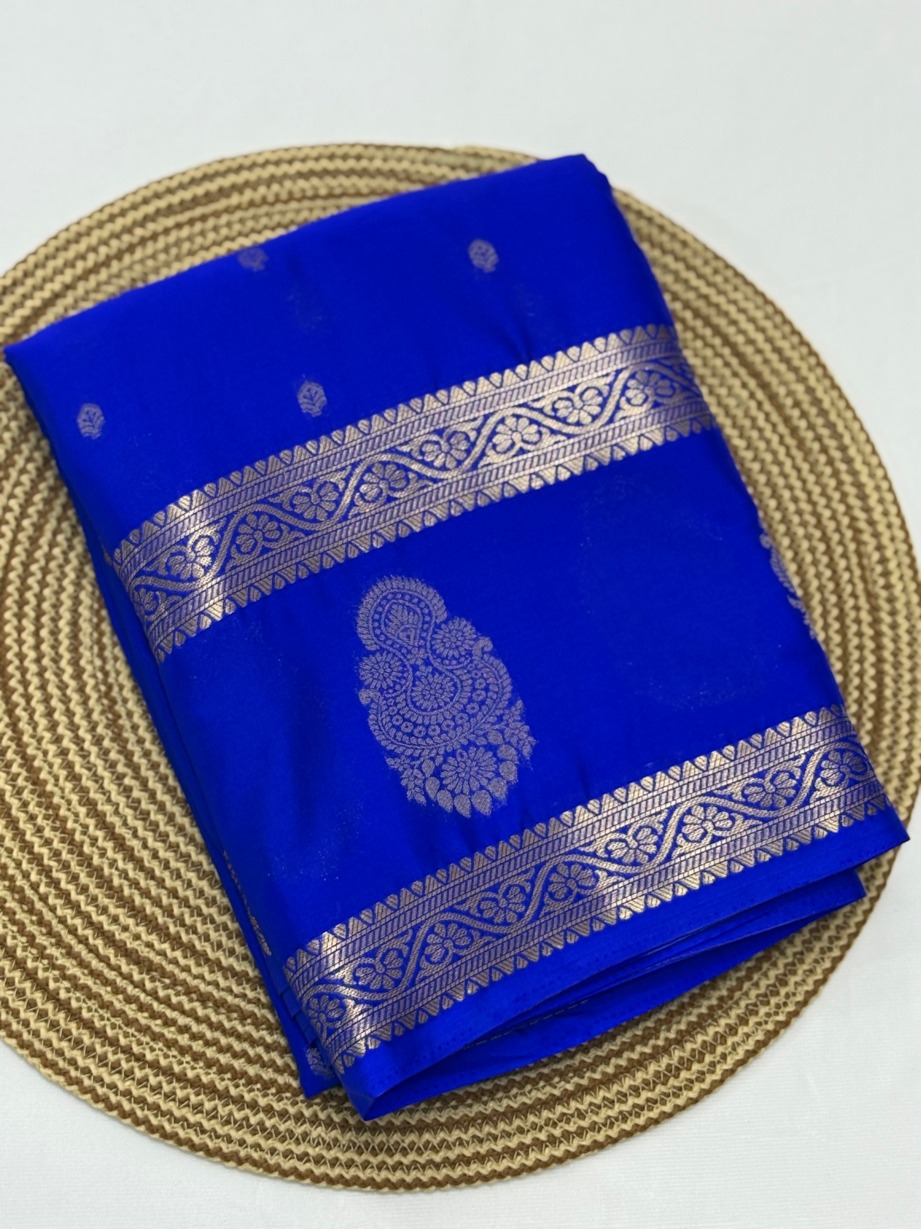 BEAUTIFUL SATIN CREPE SILK SAREE - ROYAL BLUE