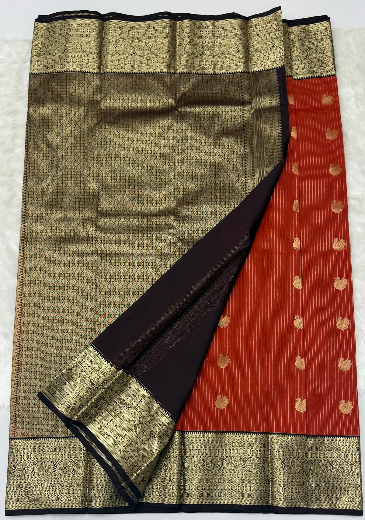 PREMIUM SEMI KANCHI SILK SAREE - BURNT ORANGE
