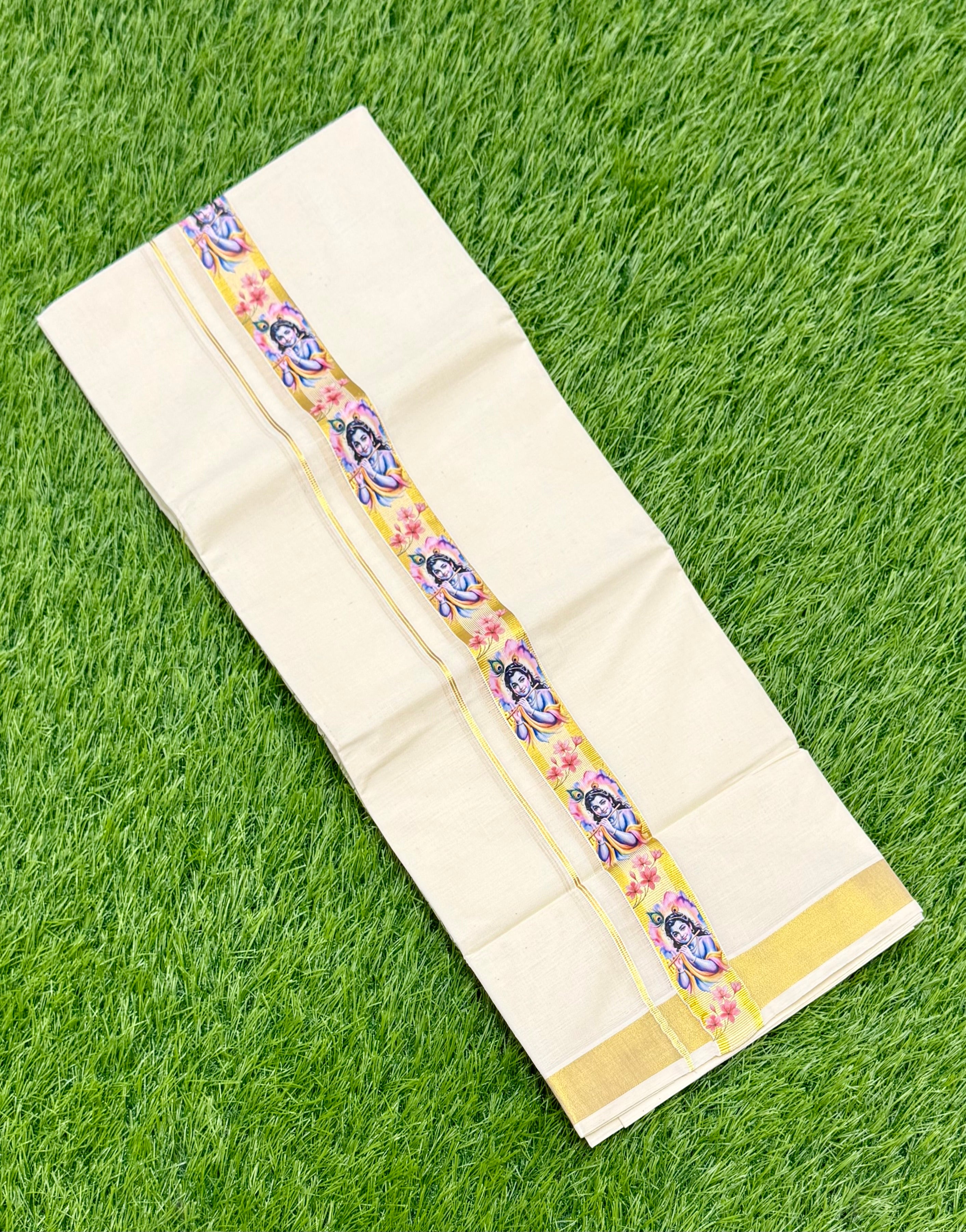 PREMIUM GOLDEN KASAVU PRINTED DOUBLE MUNDU