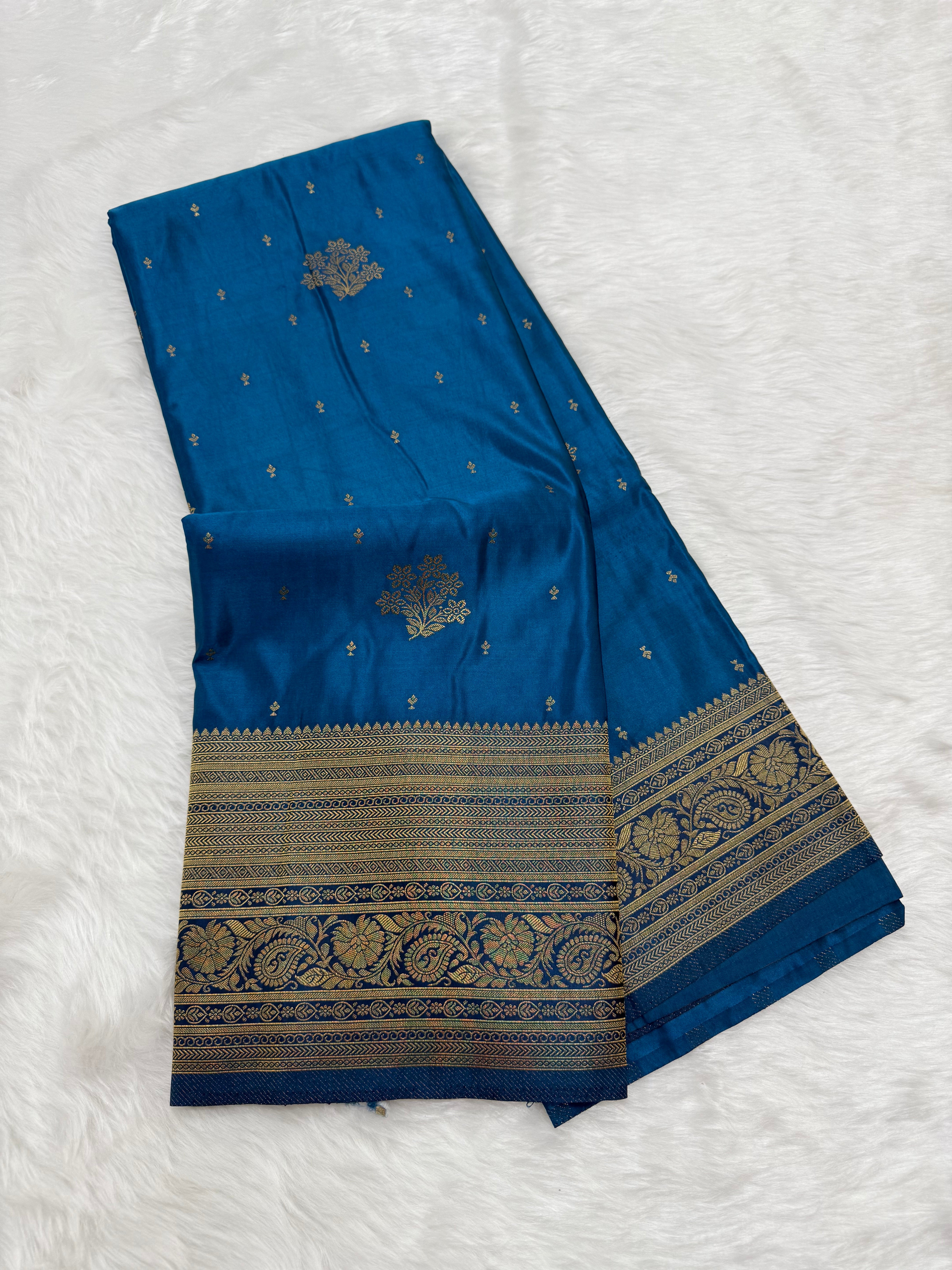 BEAUTIFUL SATIN FANCY SAREE - PEACOCK GREEN