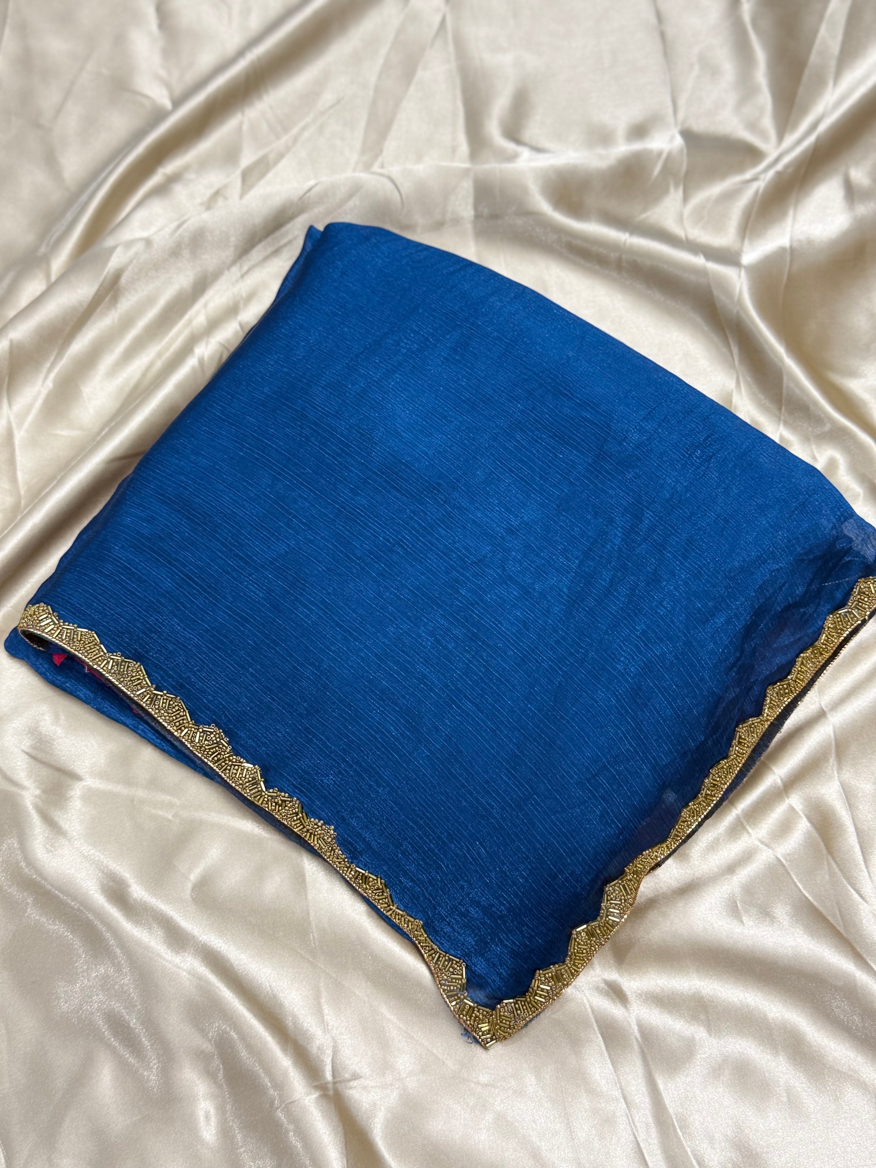BEAUTIFUL SHIMMER FANCY SAREE - TEAL BLUE