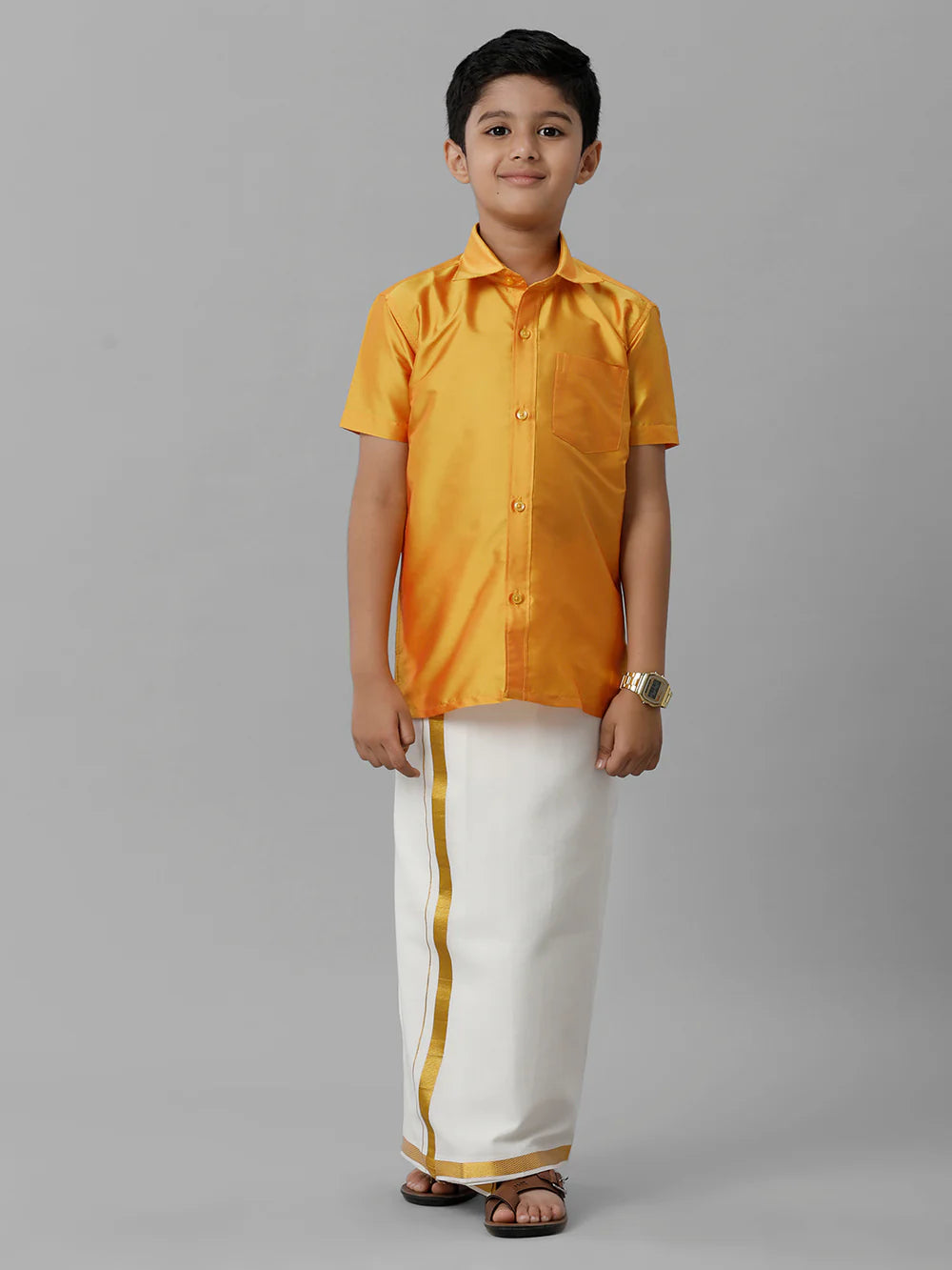 KIDS BOYS VELCRO DHOTI & SHIRT COMBO SET - YELLOW
