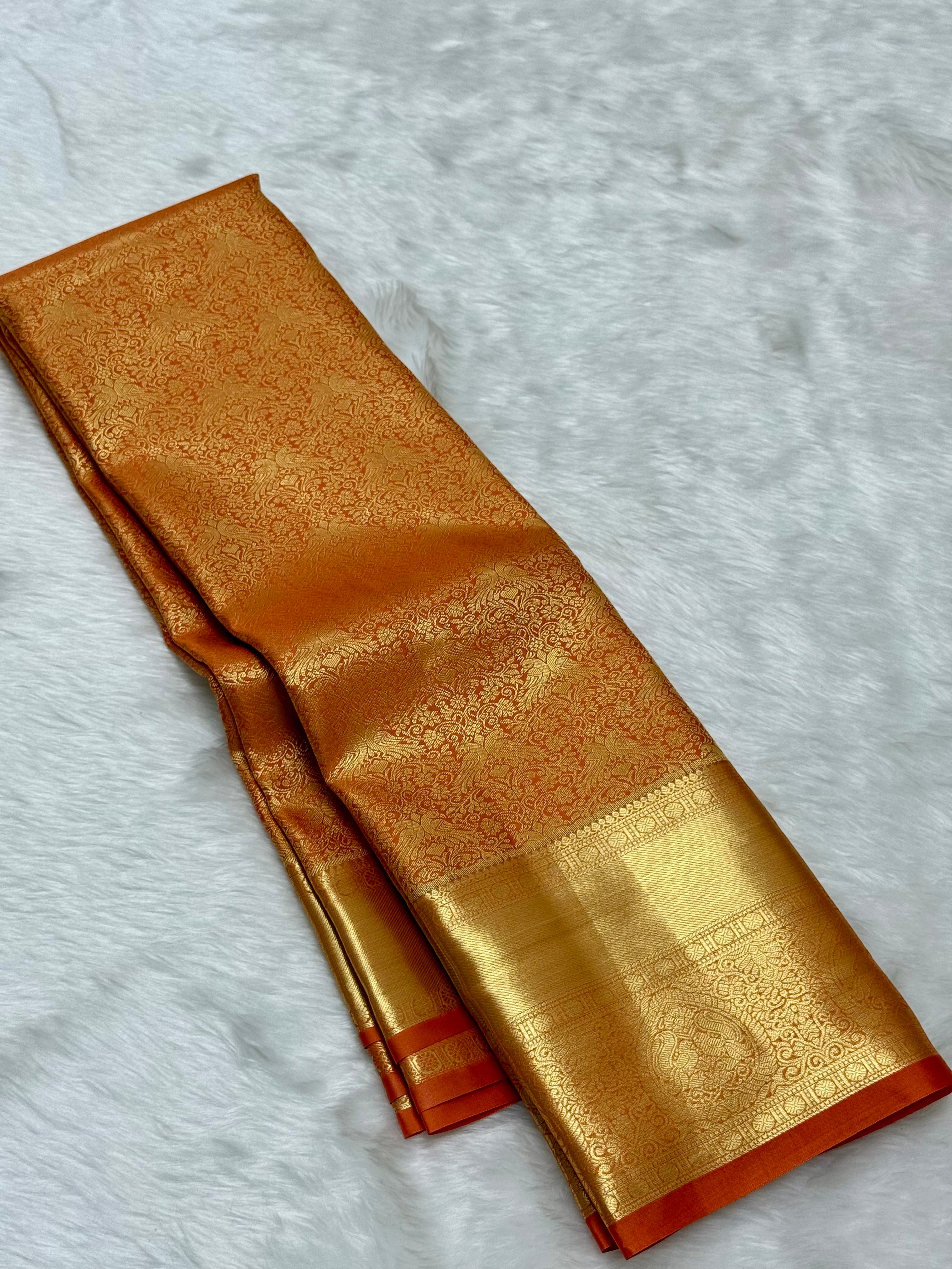 PREMIUM KANCHI BROCADE SILK SAREE - ORANGE