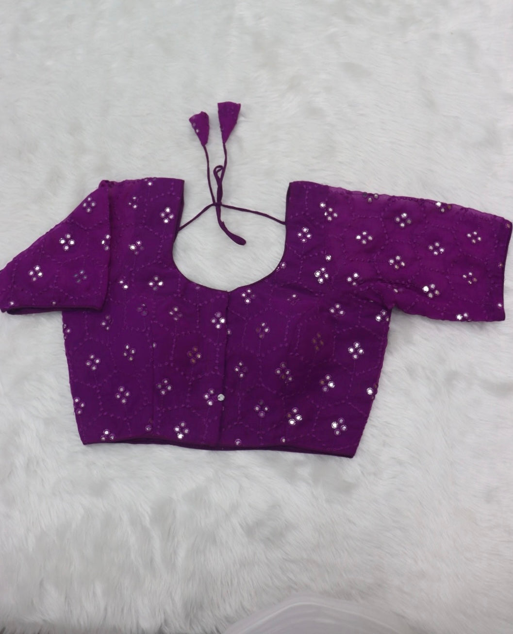 DESIGNER MIRROR WORK READY TO WEAR BLOUSE - VIOLET