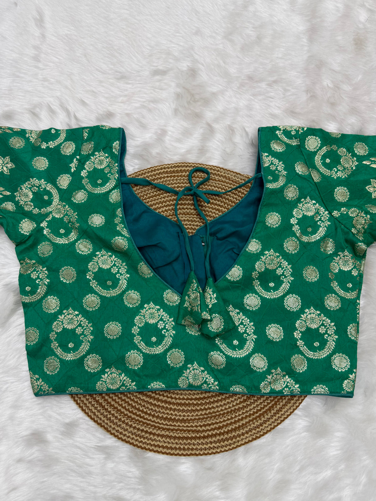 DESIGNER BROCADE WORK READYMADE BLOUSE - SEAFOAM