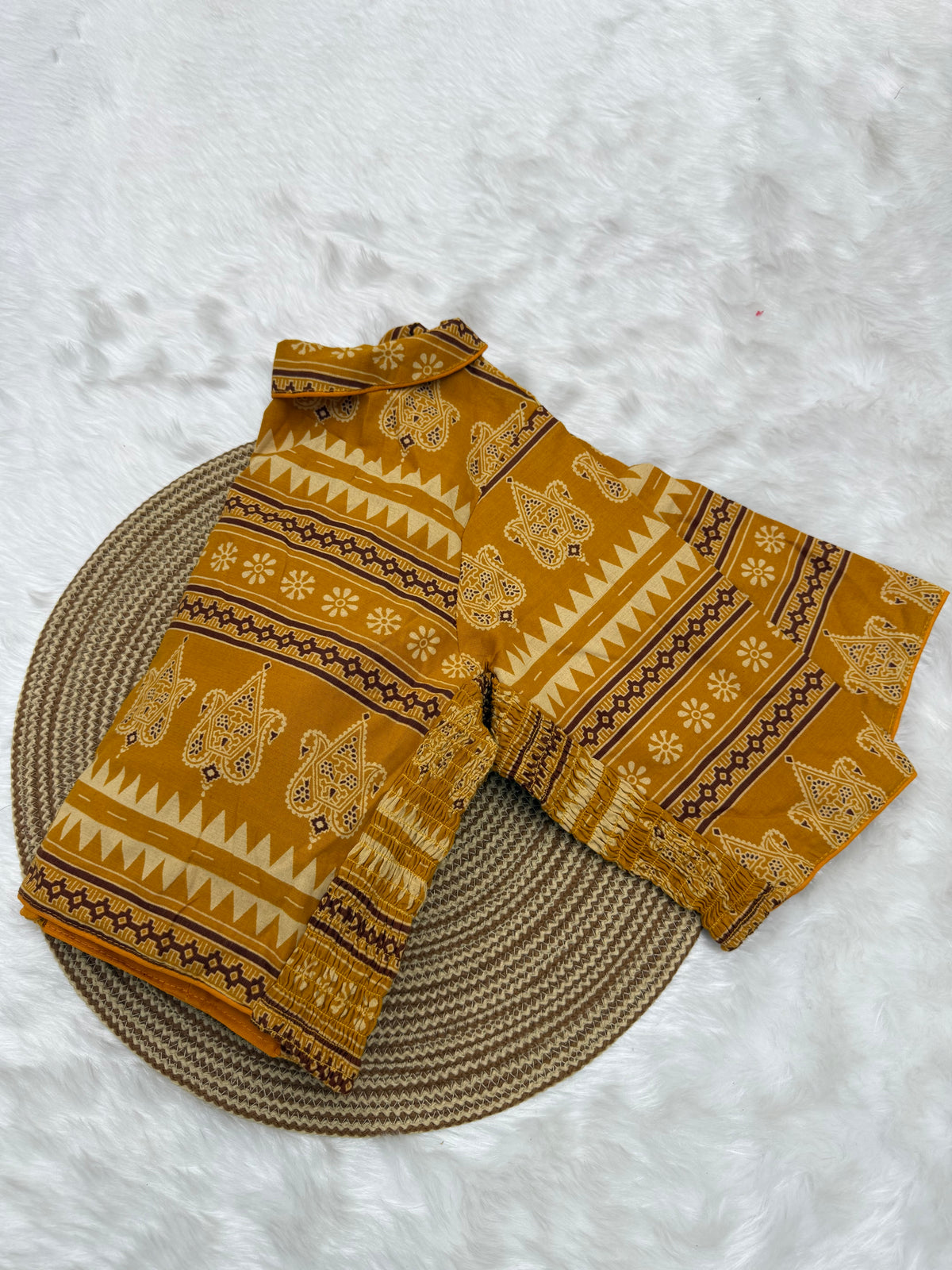 HIGH NECK COTTON READYMADE BLOUSE - AMBER
