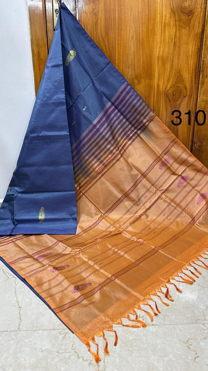 HANDLOOM BANANA PITH SILK SAREE - CLASSIC BLUE