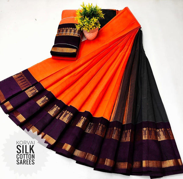 KORVAI SILK MONIKA COTTON SAREES - ORANGE