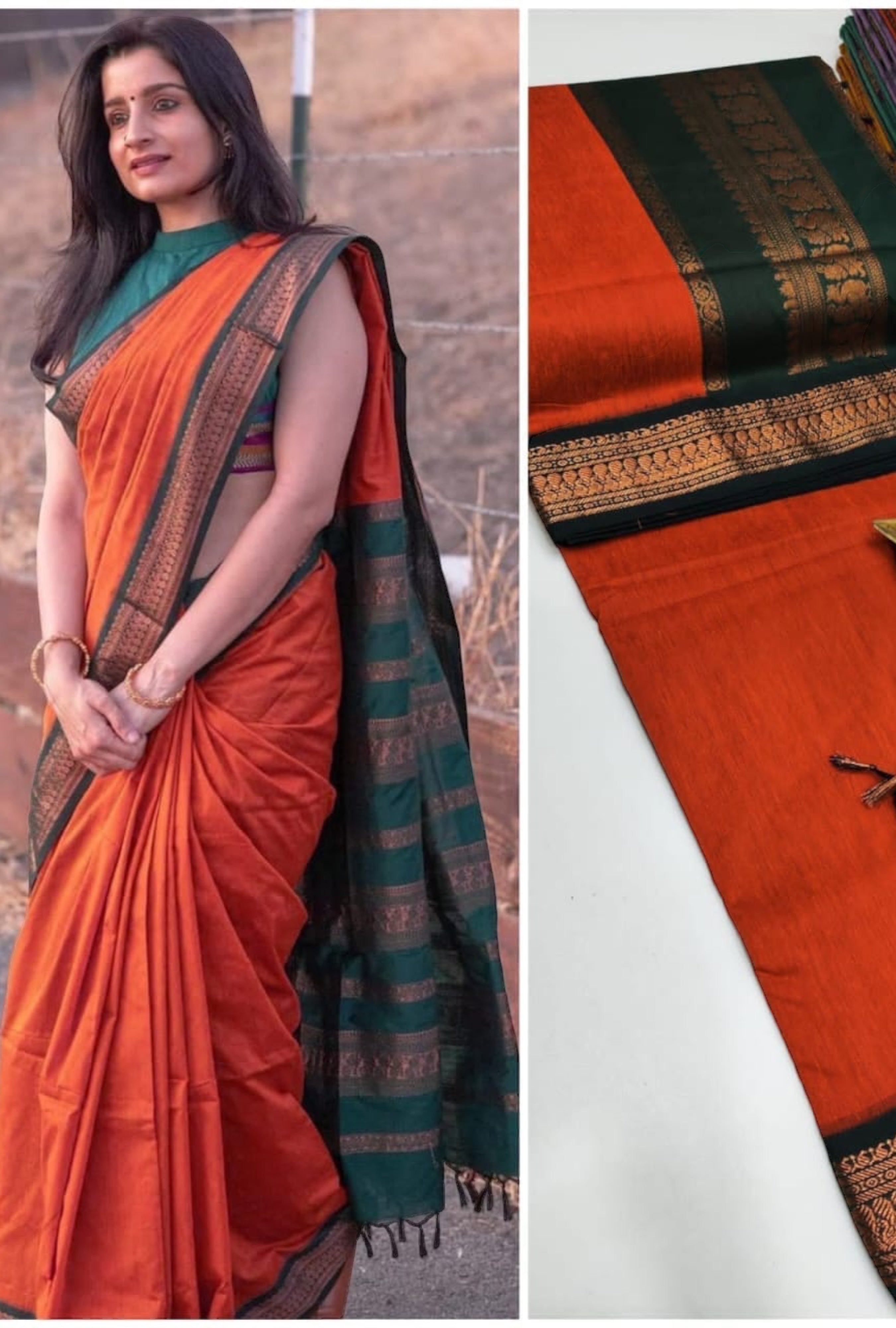 PREMIUM GADWAL/KALYANI COTTON SILK SAREES - ORANGE