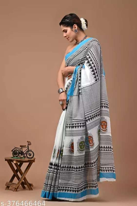 PRINTED MULMUL COTTON SAREE - MULTI