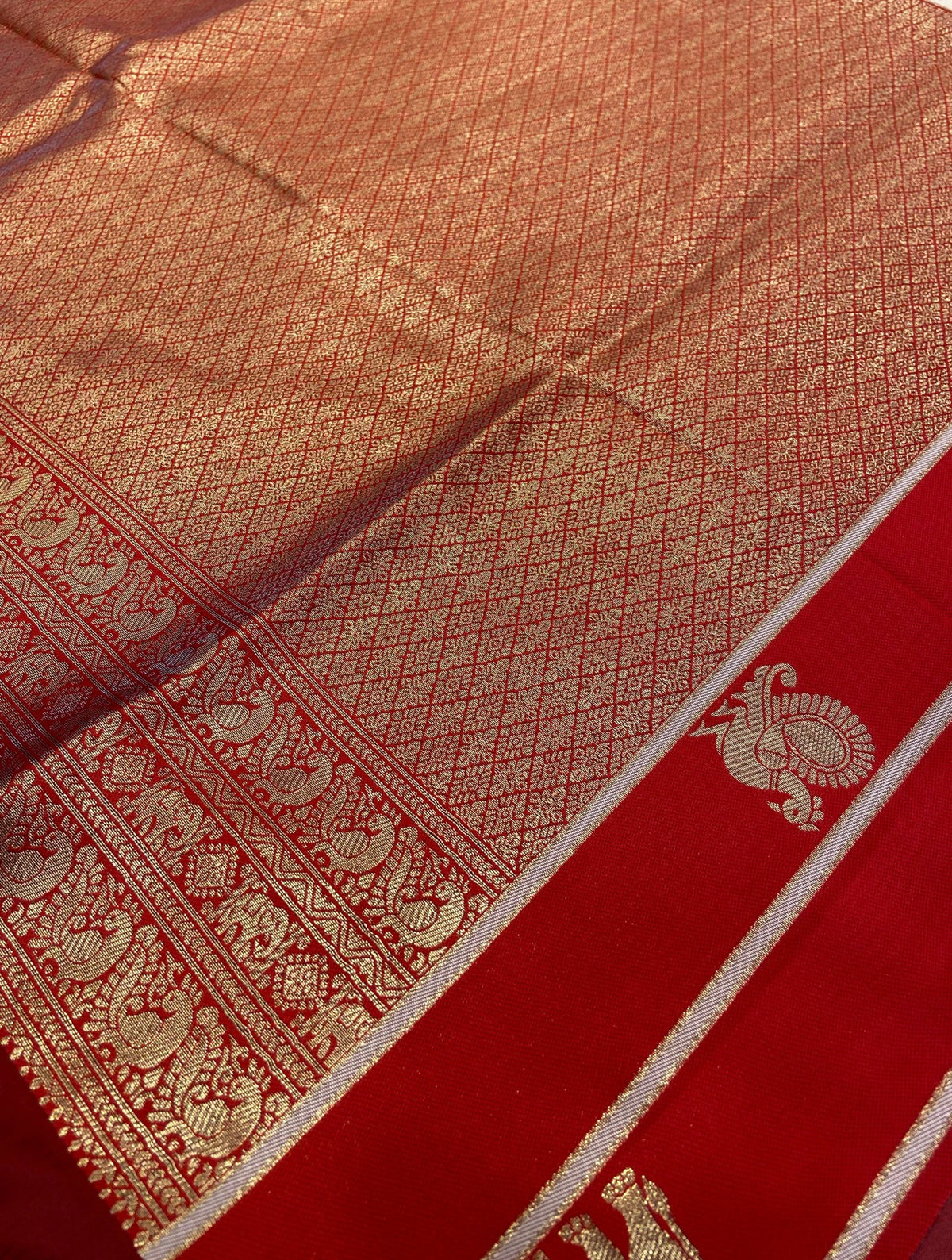 PREMIUM SEMI KANCHI SILK SAREE - RED