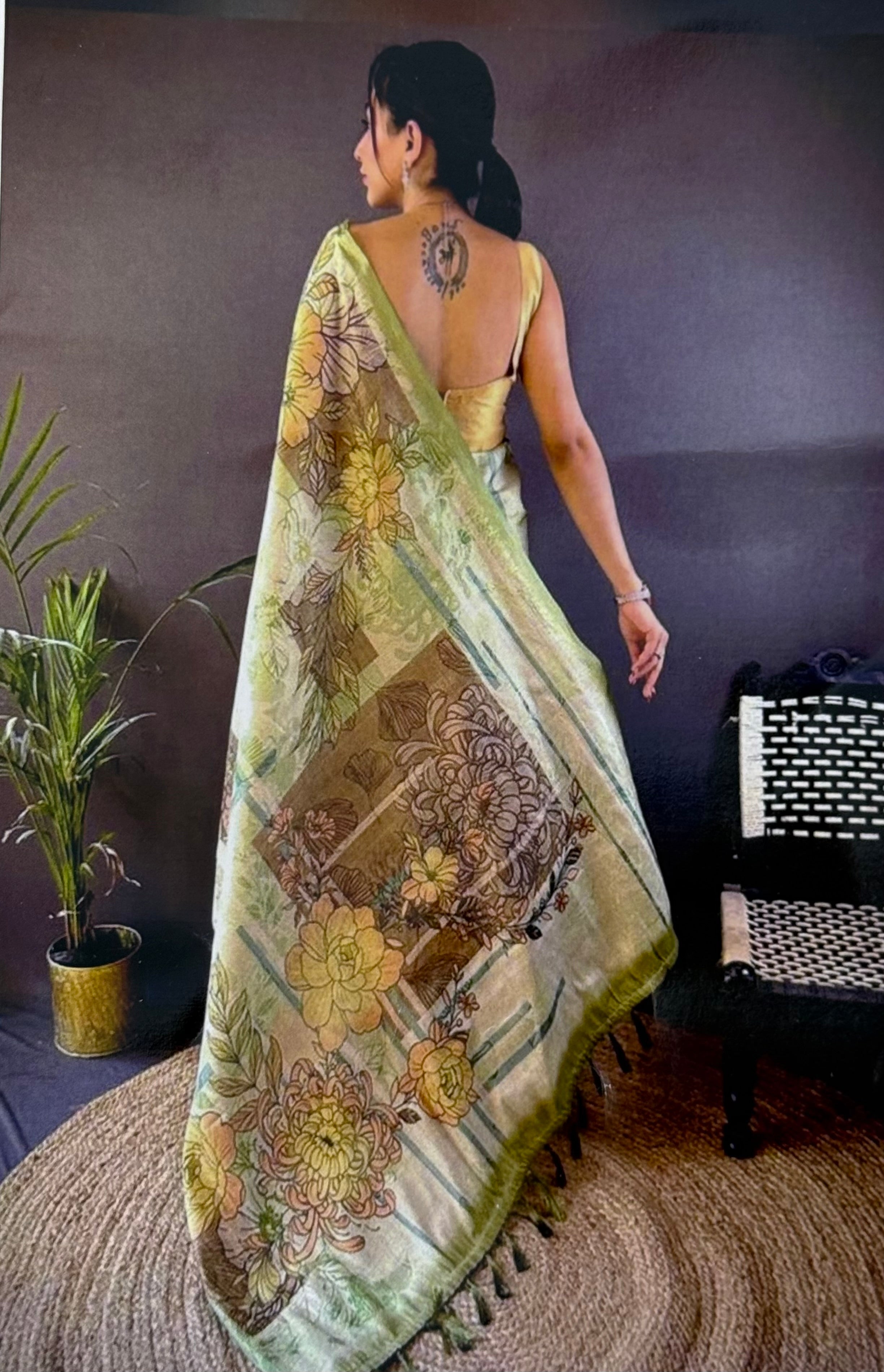 PREMIUM LINEN COTTON SILK SAREE - MULTICOLOUR