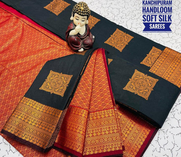 KANCHI HANDLOOM SOFT SILK SAREE - BLACK