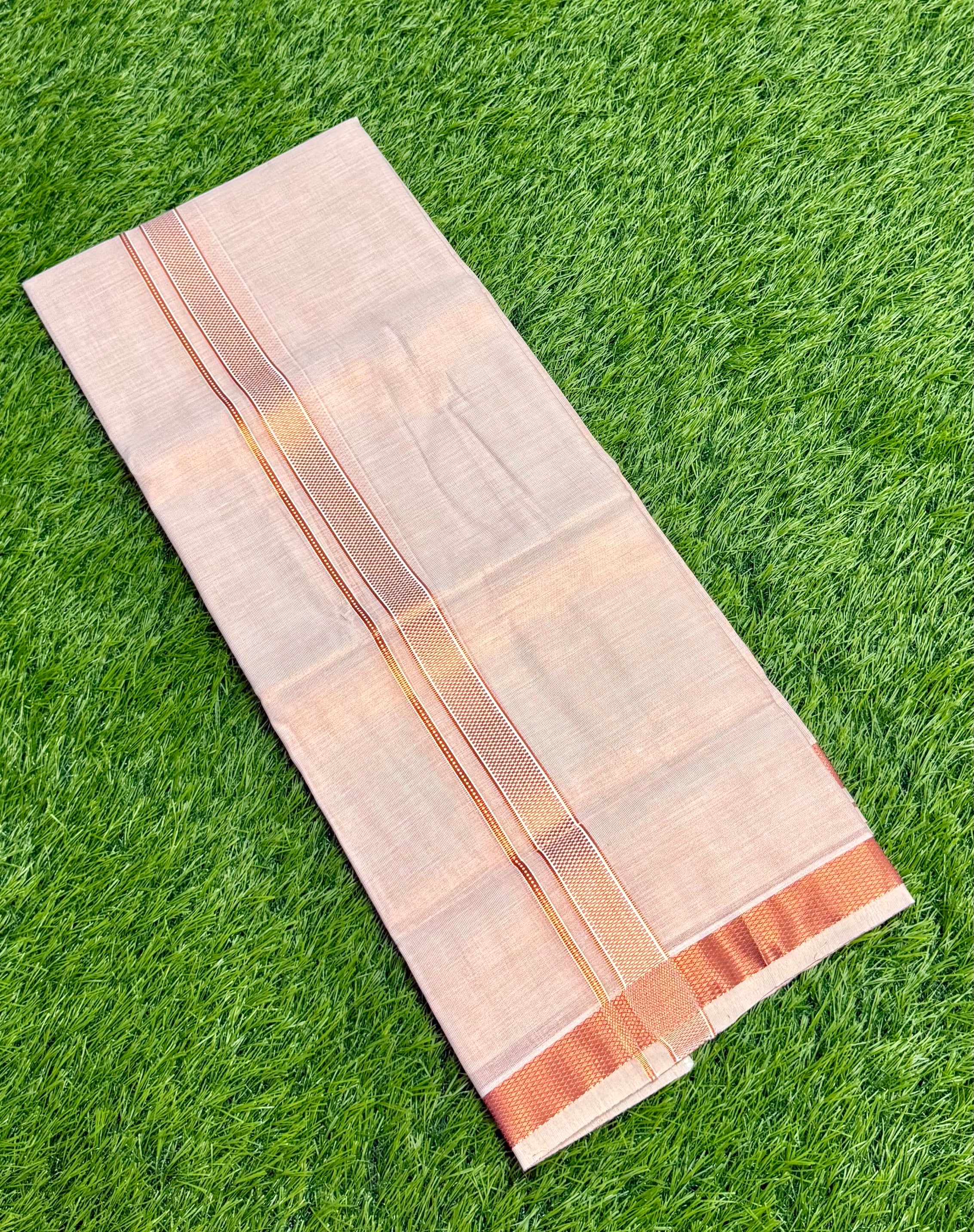MEN'S PREMIUM TISSUE DOUBLE DHOTI WITH COPPER ZARI BORDER 1''