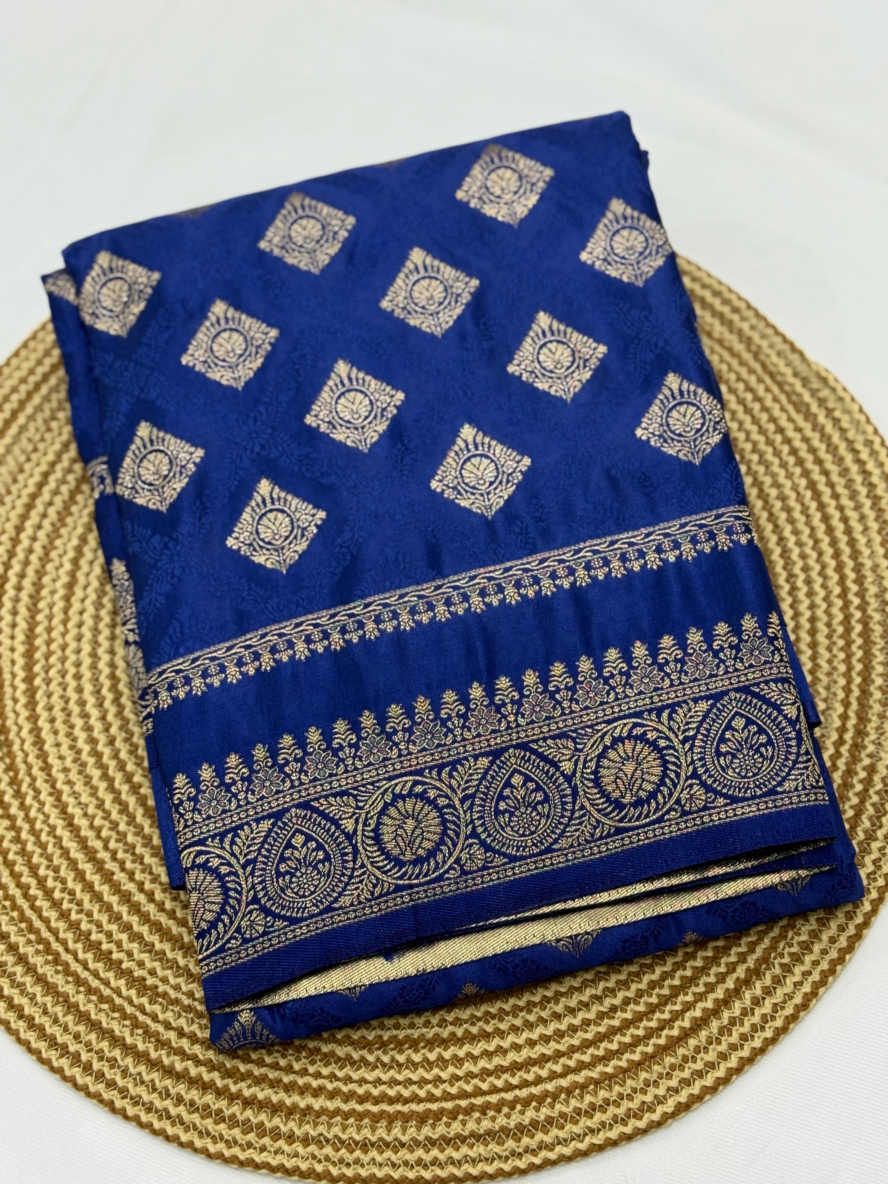 PREMIUM SATIN CREPE SILK SAREE - NAVY BLUE