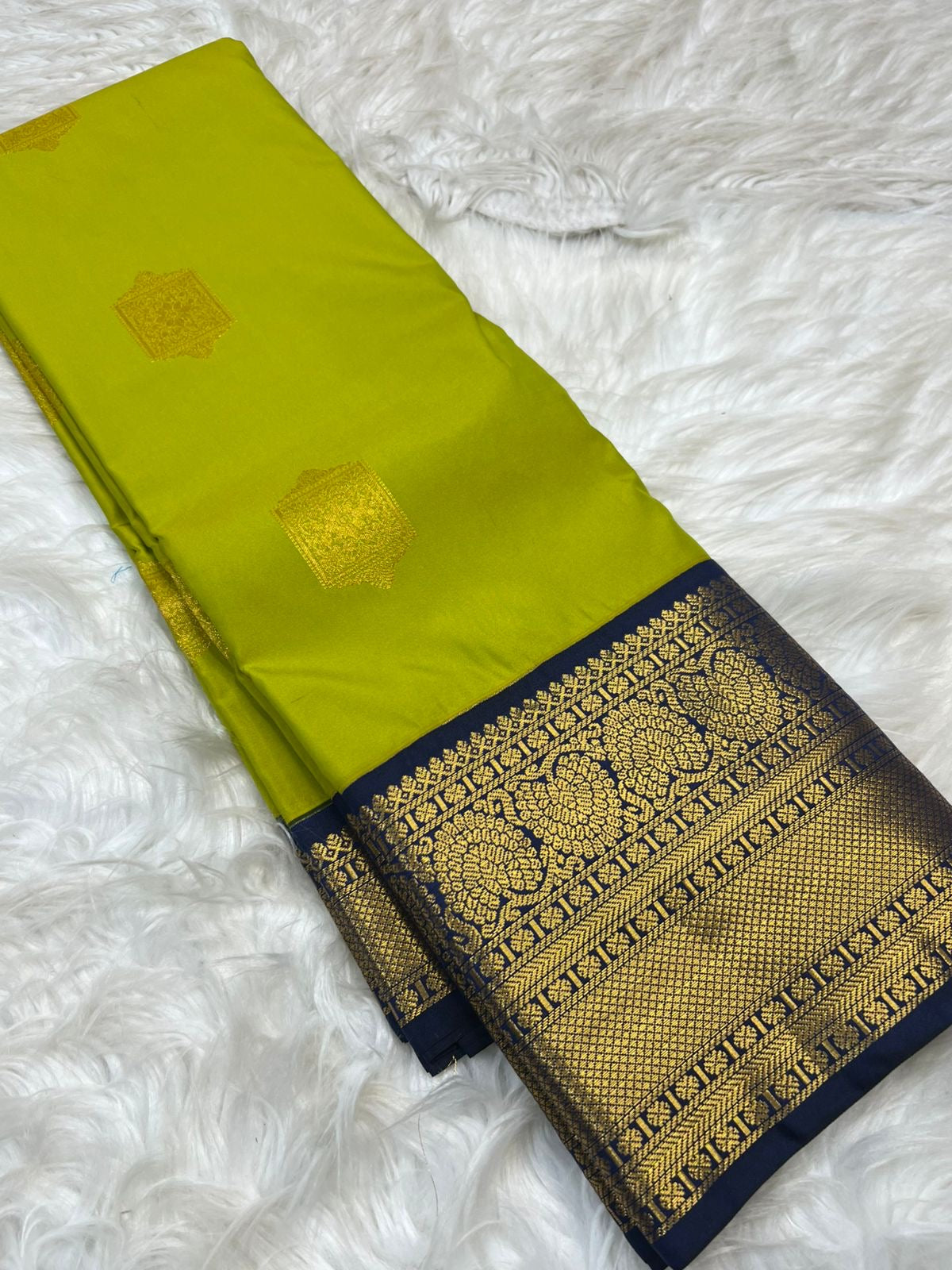 PREMIUM SEMI KANCHI SILK SAREE - YELLOW GREEN