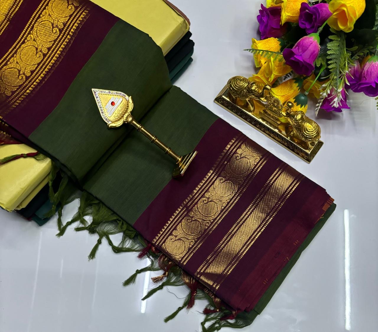 PURE KANCHI COTTON SAREES - GREEN