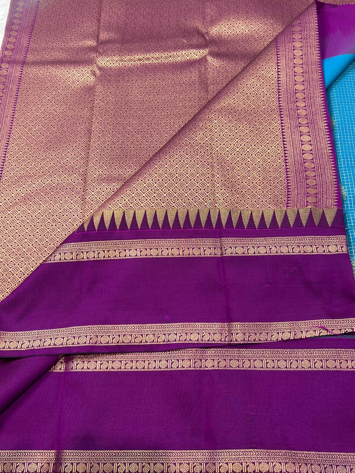 PREMIUM SEMI KANCHI SILK SAREE - TEAL BLUE