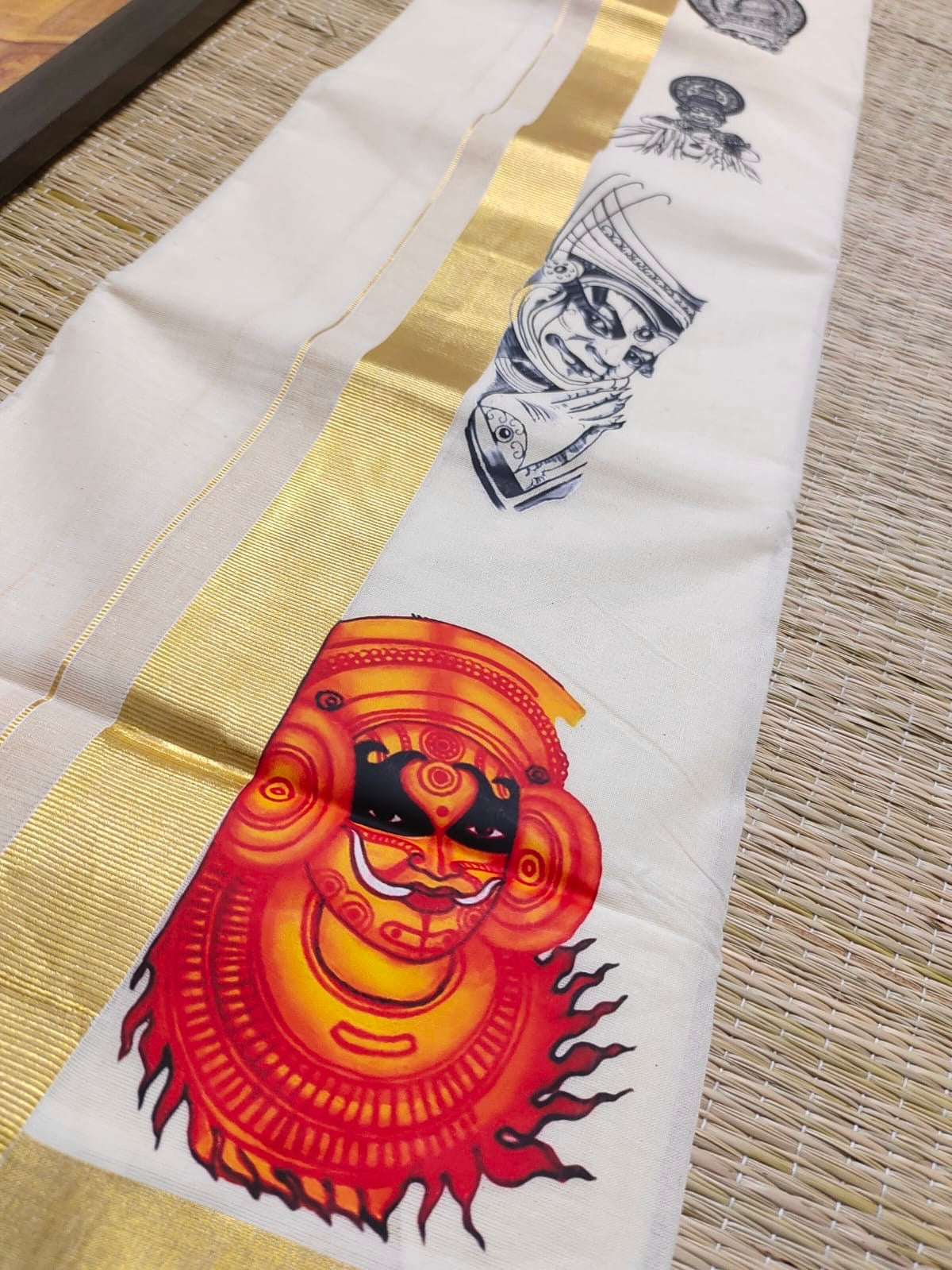 PREMIUM GOLDEN KASAVU PRINTED DOUBLE MUNDU