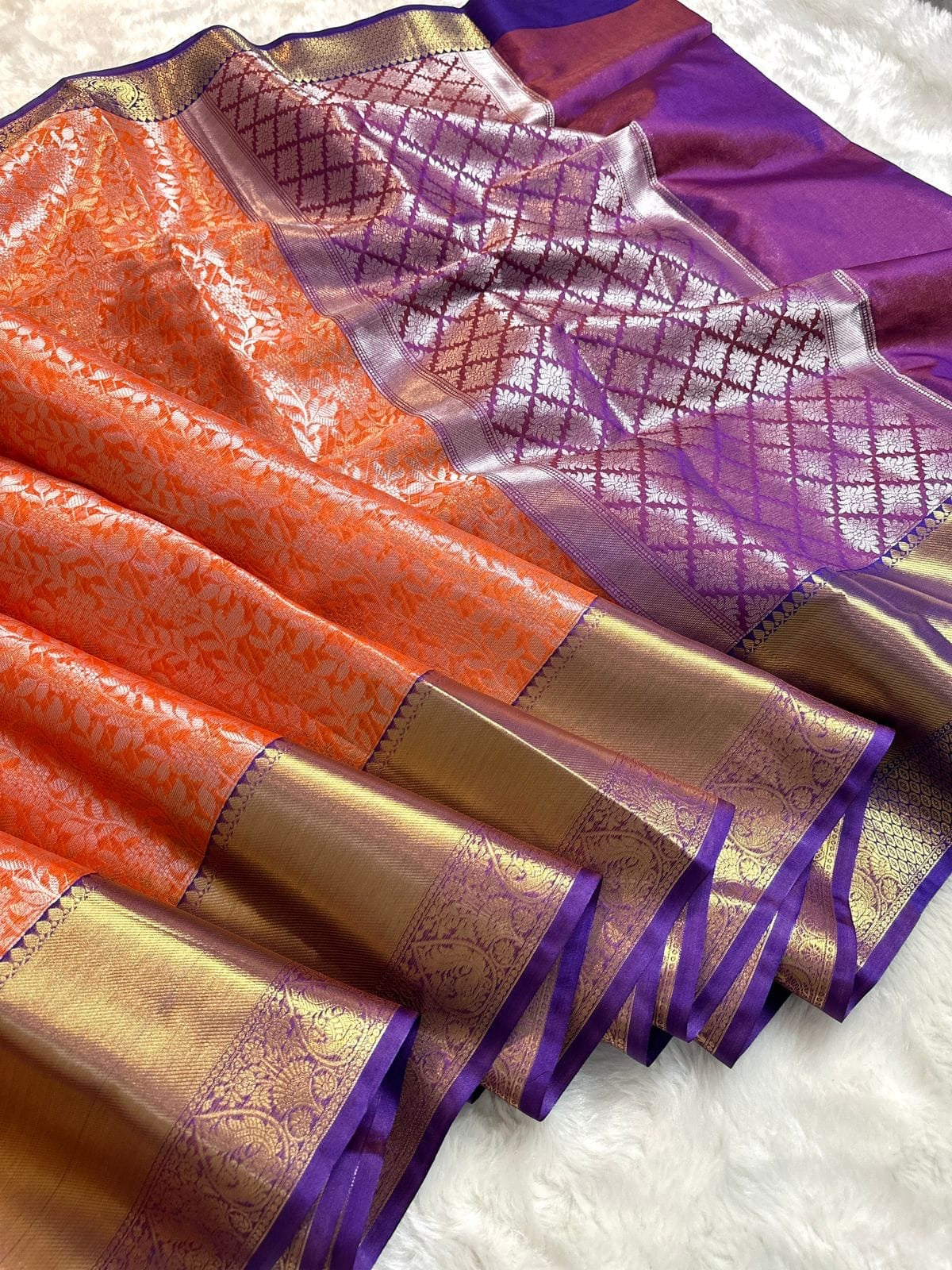 PREMIUM BANARAS TISSUE SILK SAREE - SALMON