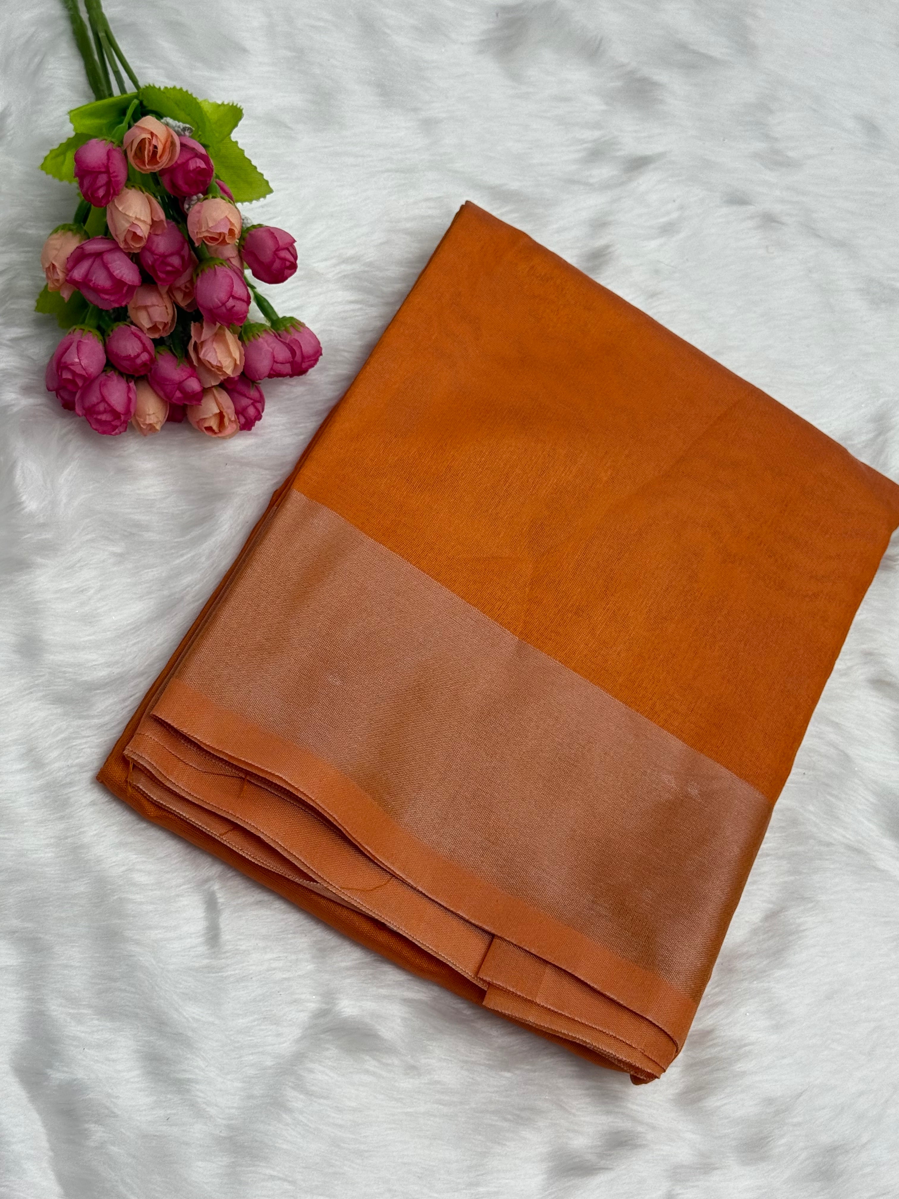 PLAIN SILK COTTON SAREE - ORANGE