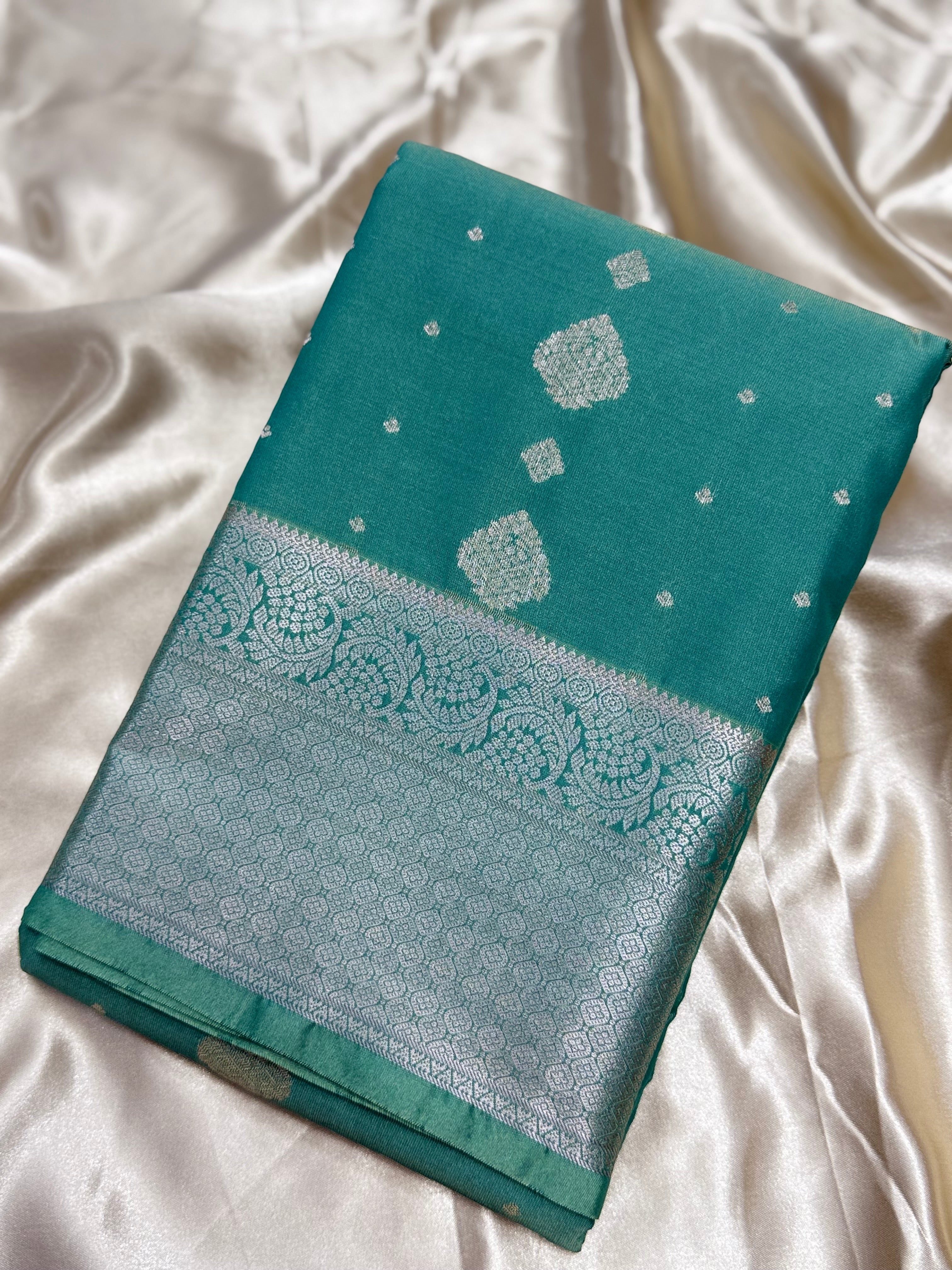 PREMIUM SEMI KANCHI SILK SAREE - SEAFOAM GREEN