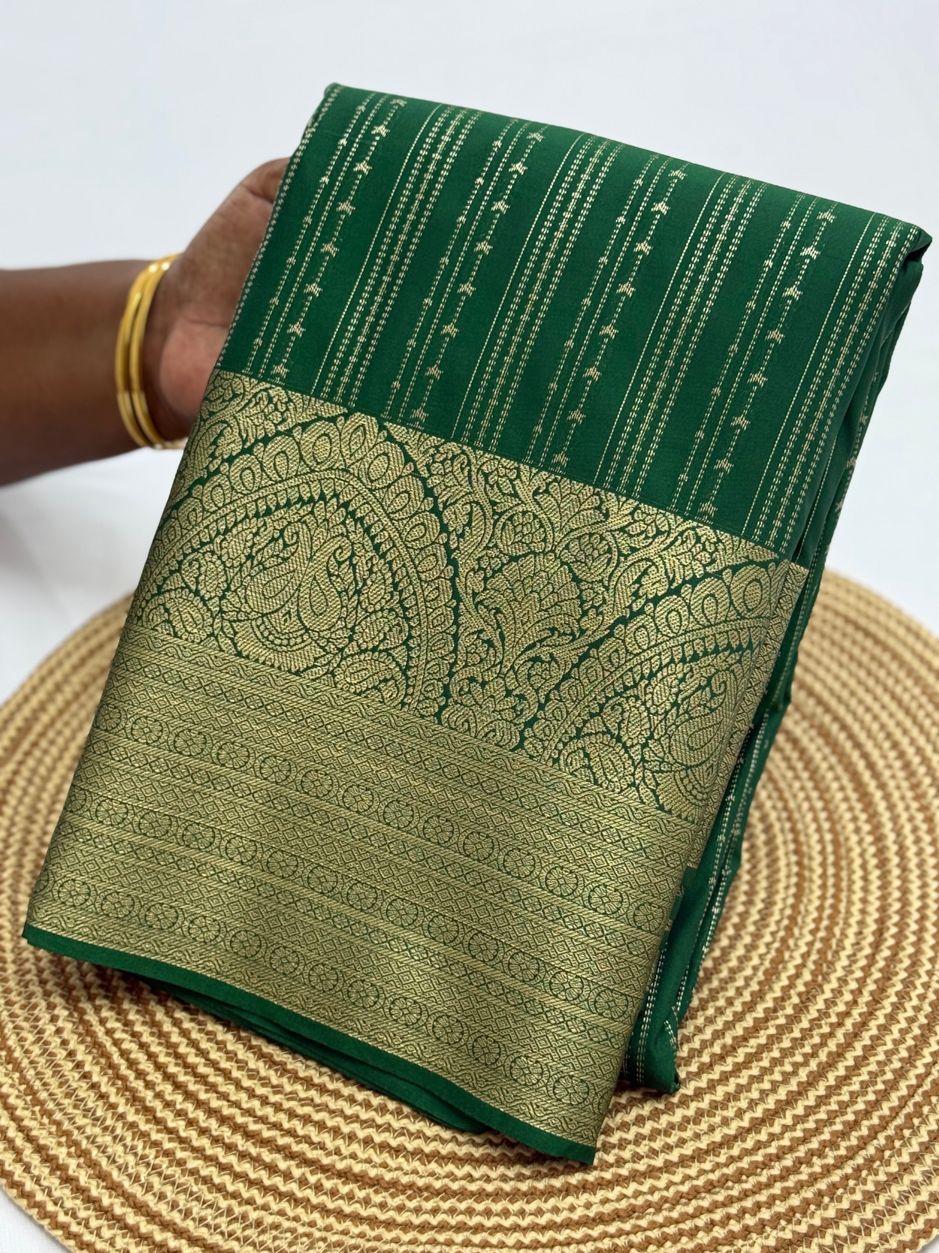 PREMIUM SEMI KANCHI SILK SAREE - EMERALD