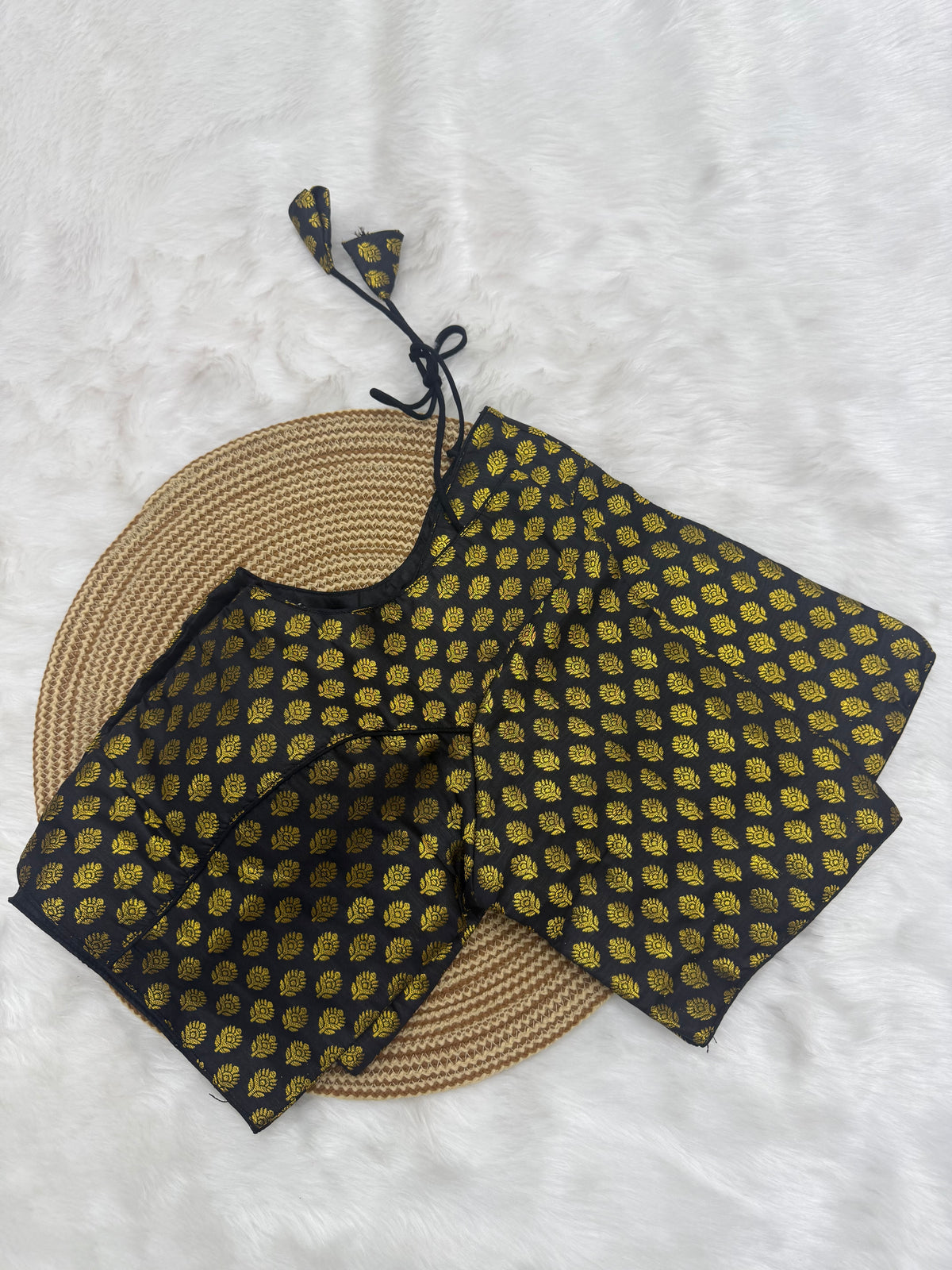 DESIGNER JACQUARD READY TO WEAR SAREE BLOUSE - BLACK