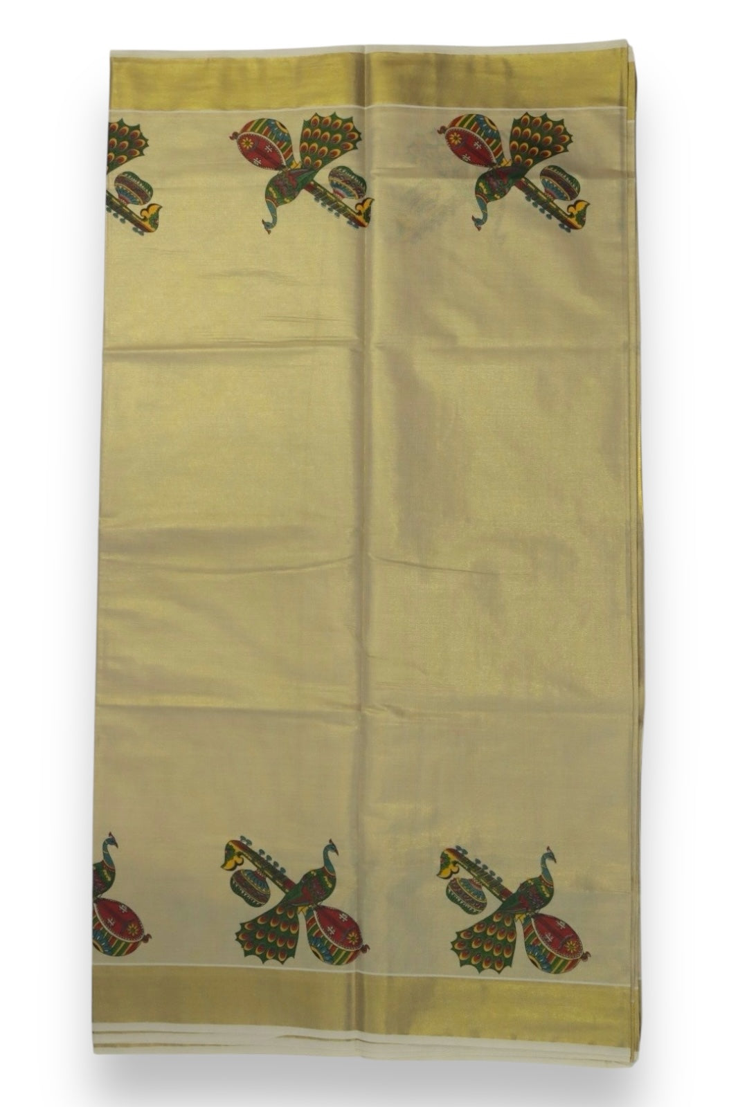 MURAL PAINTED/PRINTED KASAVU TISSUE SAREE (GOLD)