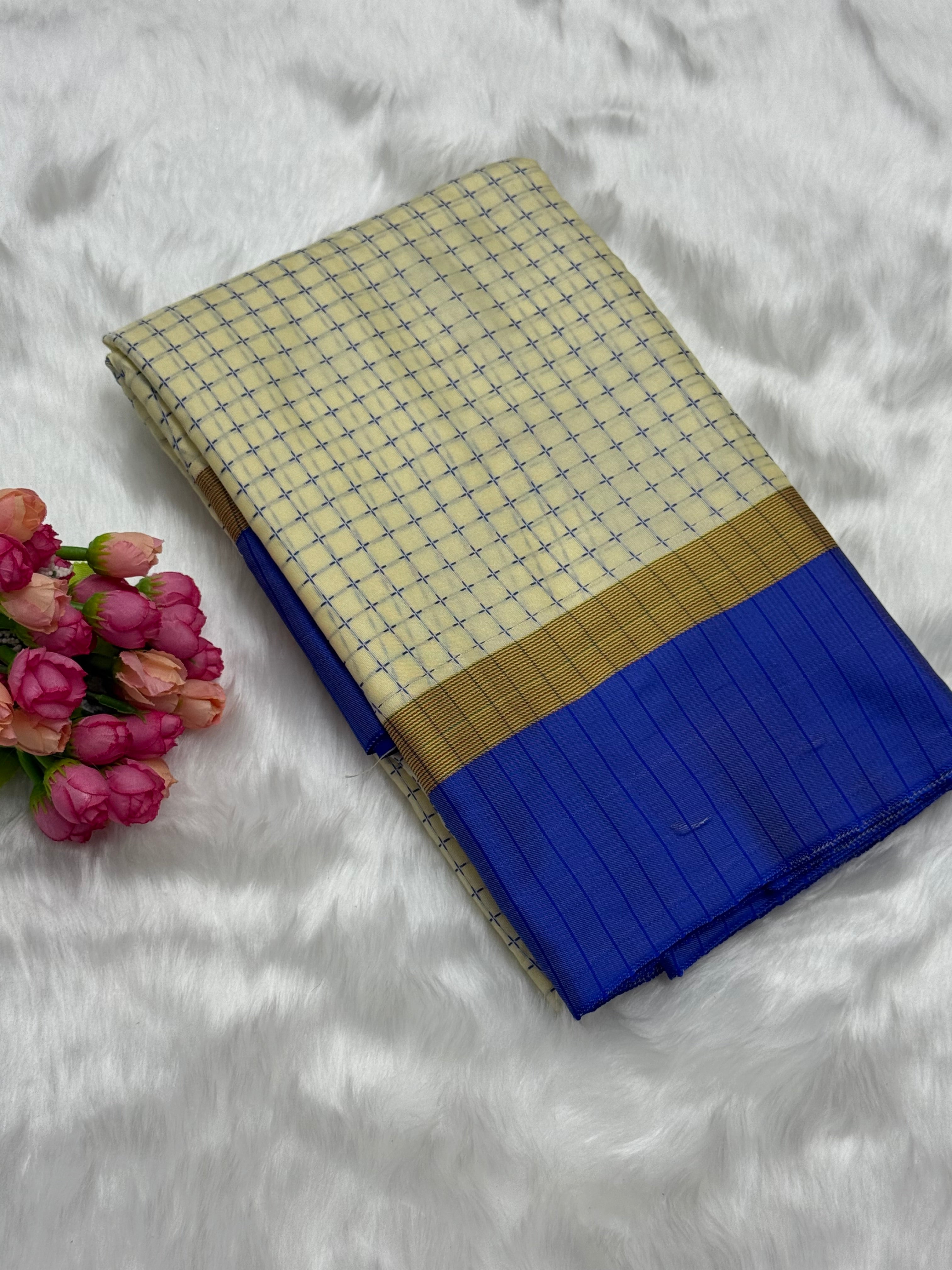 FANCY THREAD DOTED SOFT SILK SAREES - CREAM