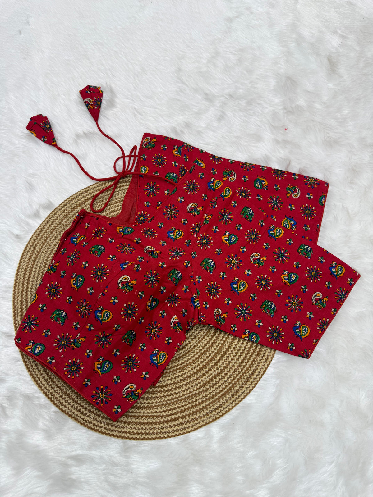 KALAMKARI PRINTED READYMADE BLOUSE - RED