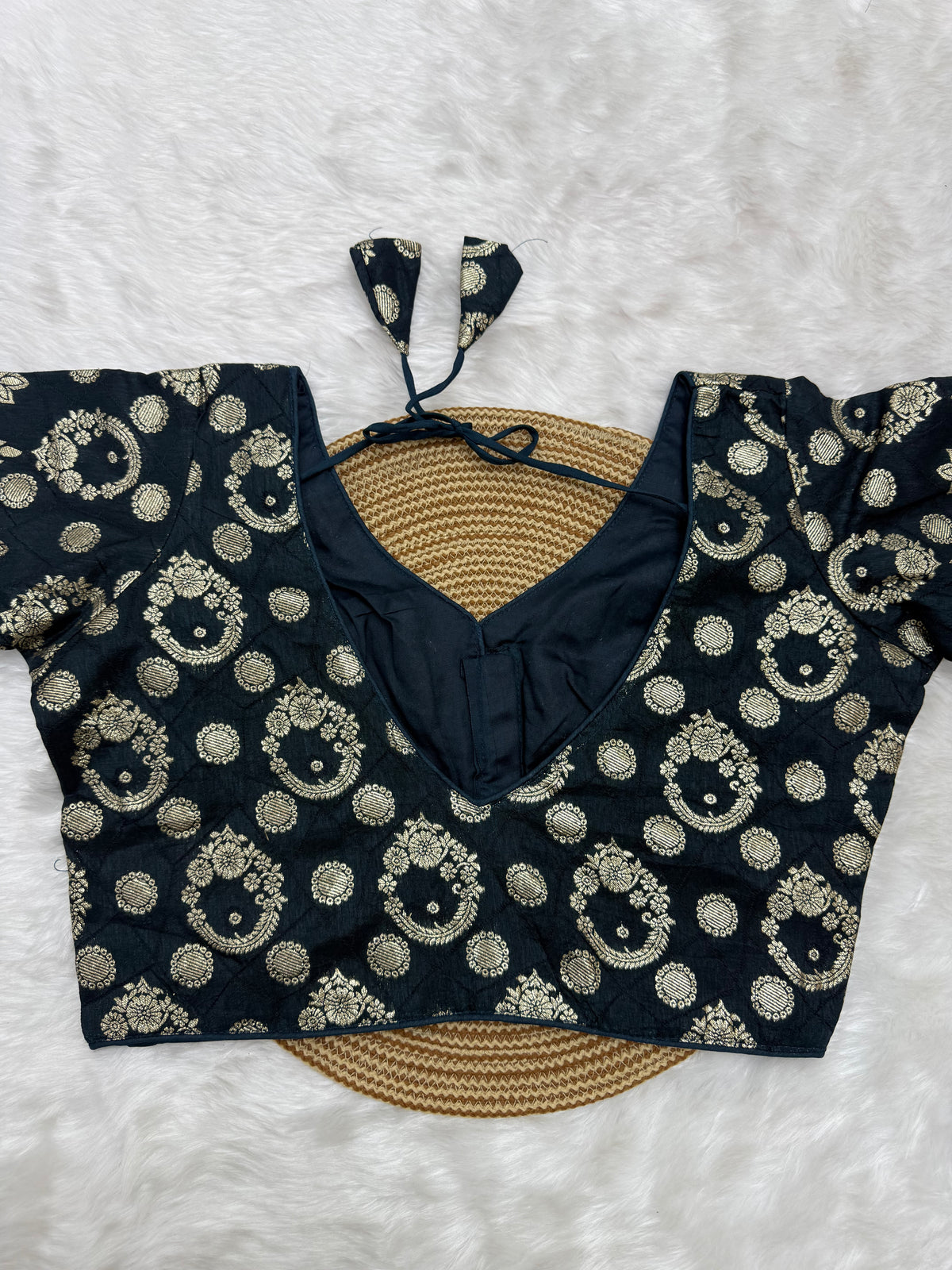 DESIGNER BROCADE WORK READYMADE BLOUSE - YALE BLUE