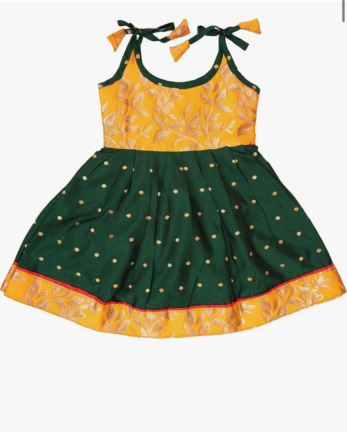 BABY GIRL KNEE LENGTH A-LINE DRESS - GREEN & YELLOW