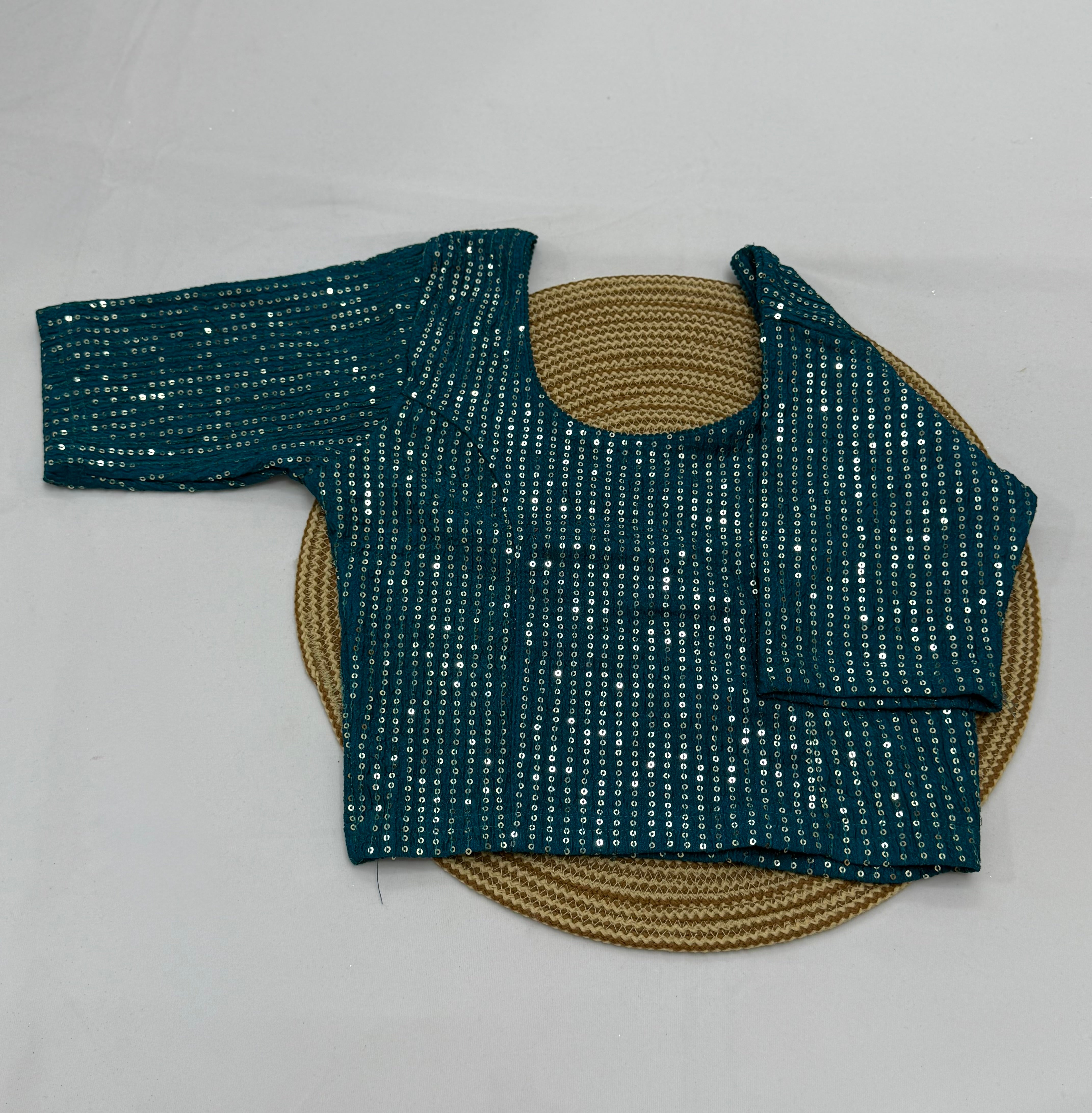 FANCY ELBOW SLEEVE STRETCHABLE BLOUSE