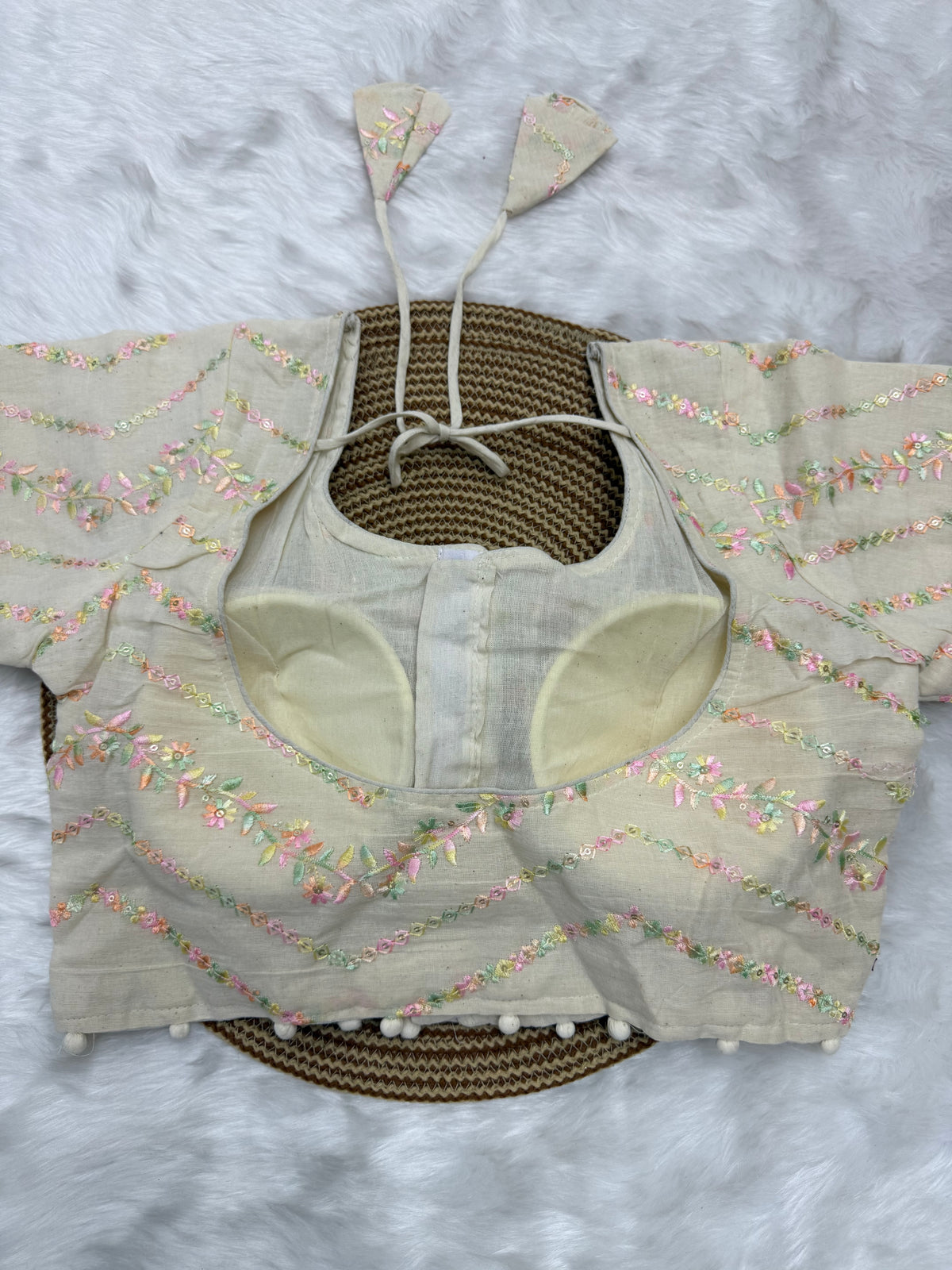 DESIGNER EMBRO-SEQUIN WORK BLOUSE - OFF WHITE