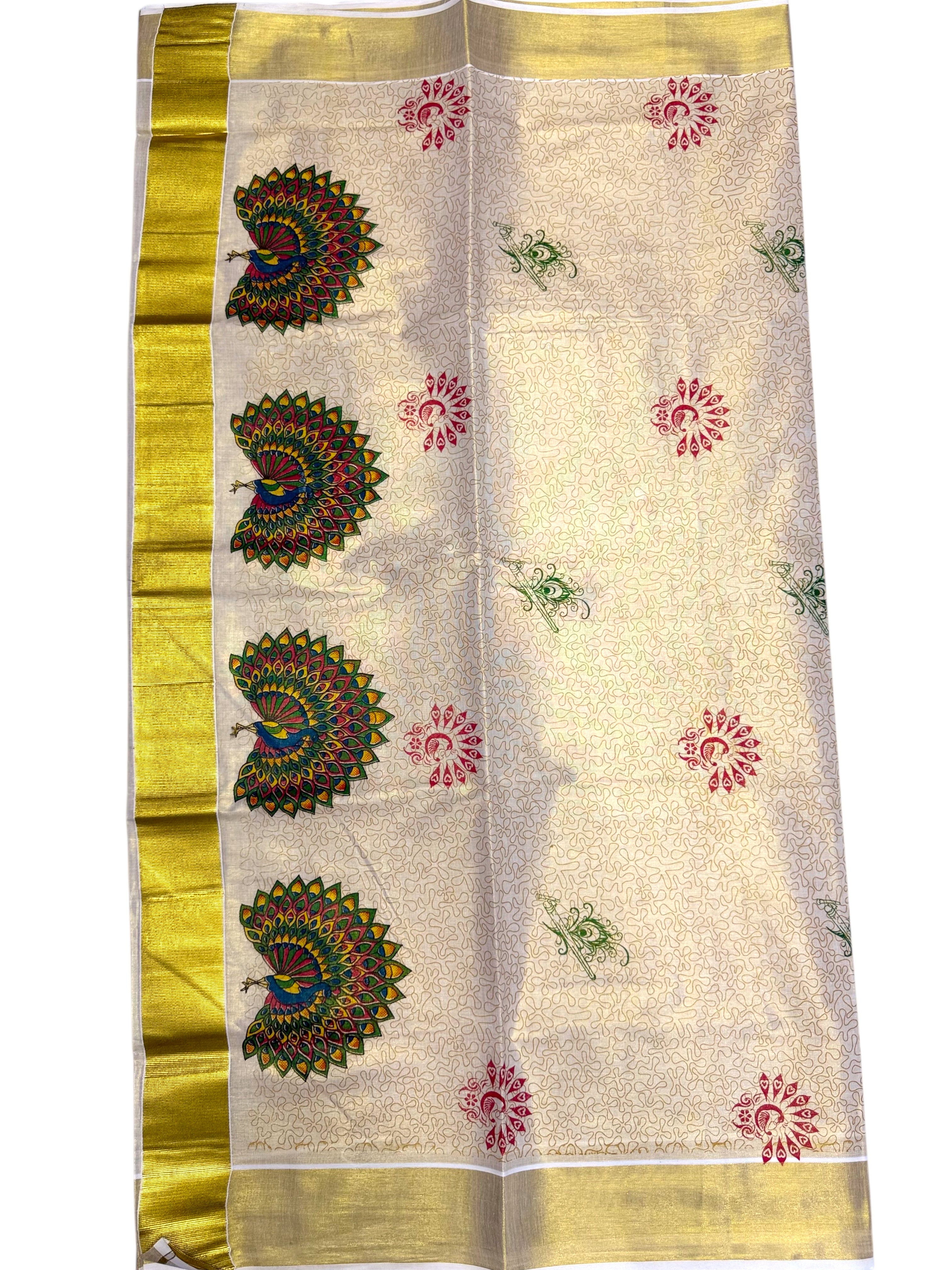 MURAL PAINTED/PRINTED KASAVU TISSUE SAREE (GOLD)