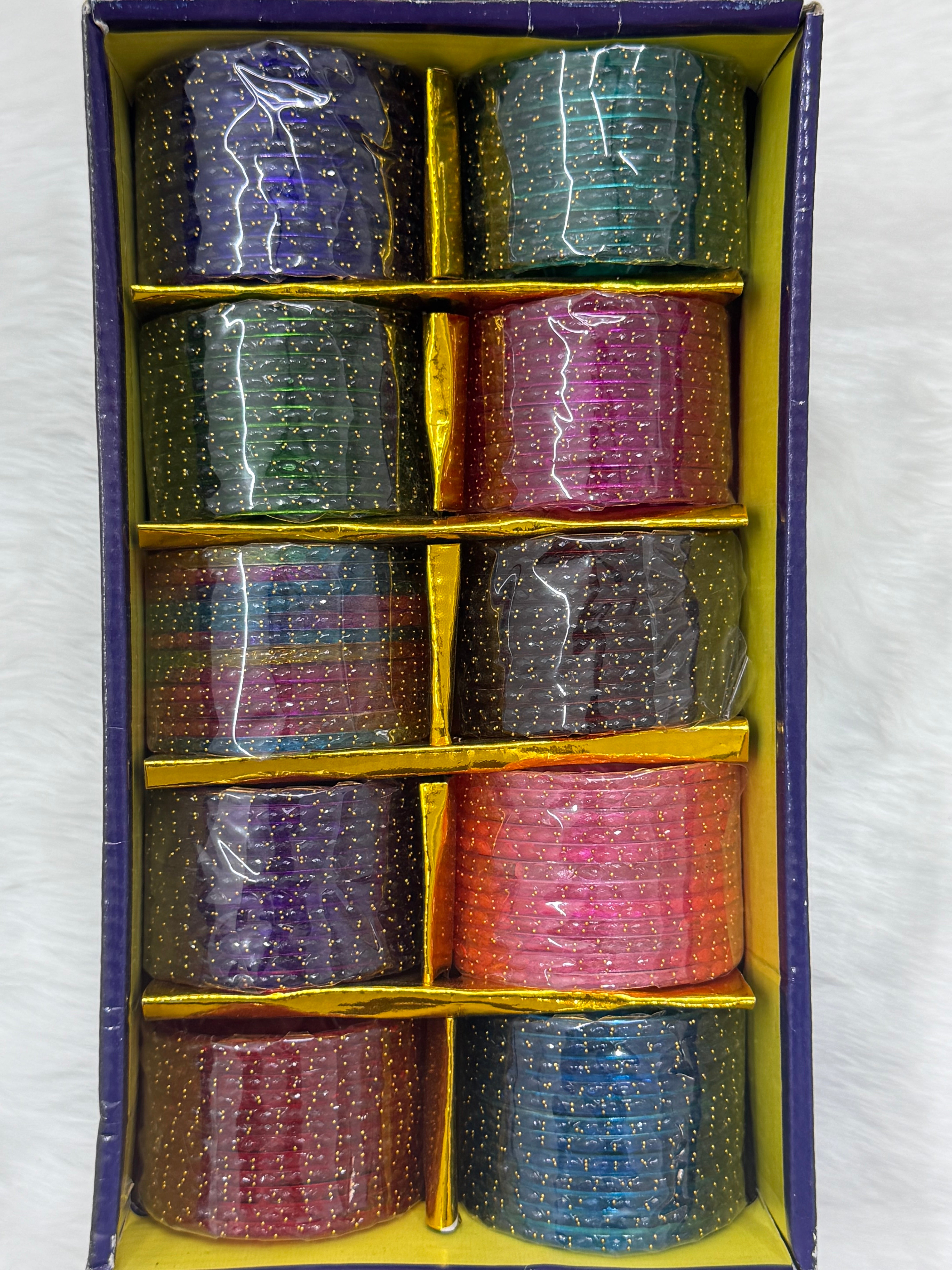 PREMIUM RAINDROP GLASS BANGLES - 10 COLOUR MIX(BOX OF 120PCS)