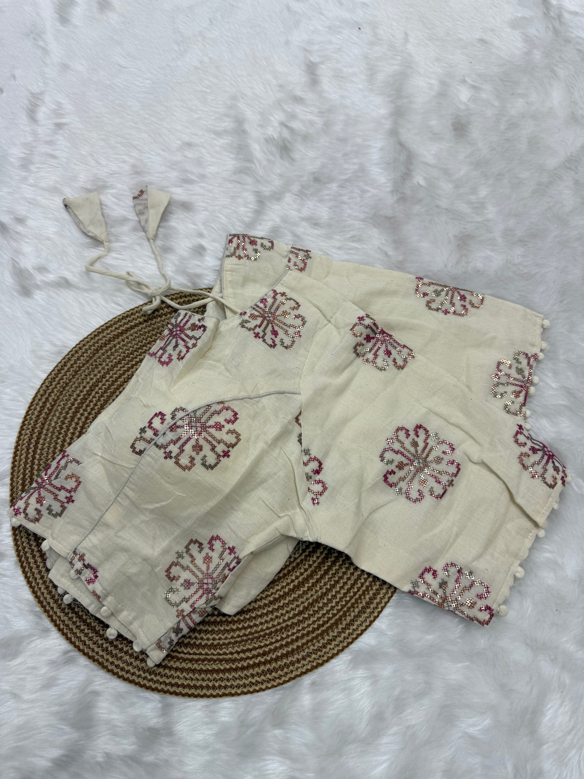 DESIGNER EMBRO-SEQUIN WORK BLOUSE - OFF WHITE