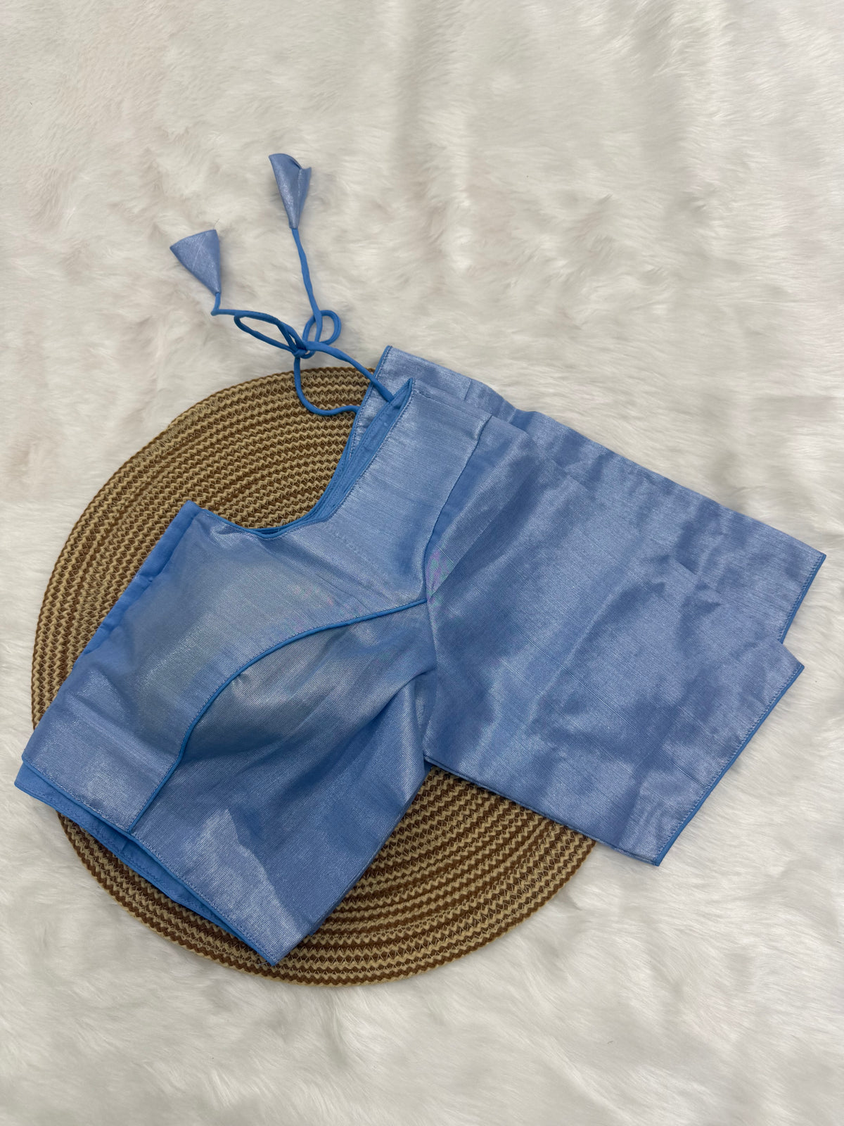 PLAIN TISSUE READY TO WEAR SAREE BLOUSE - POWDER BLUE