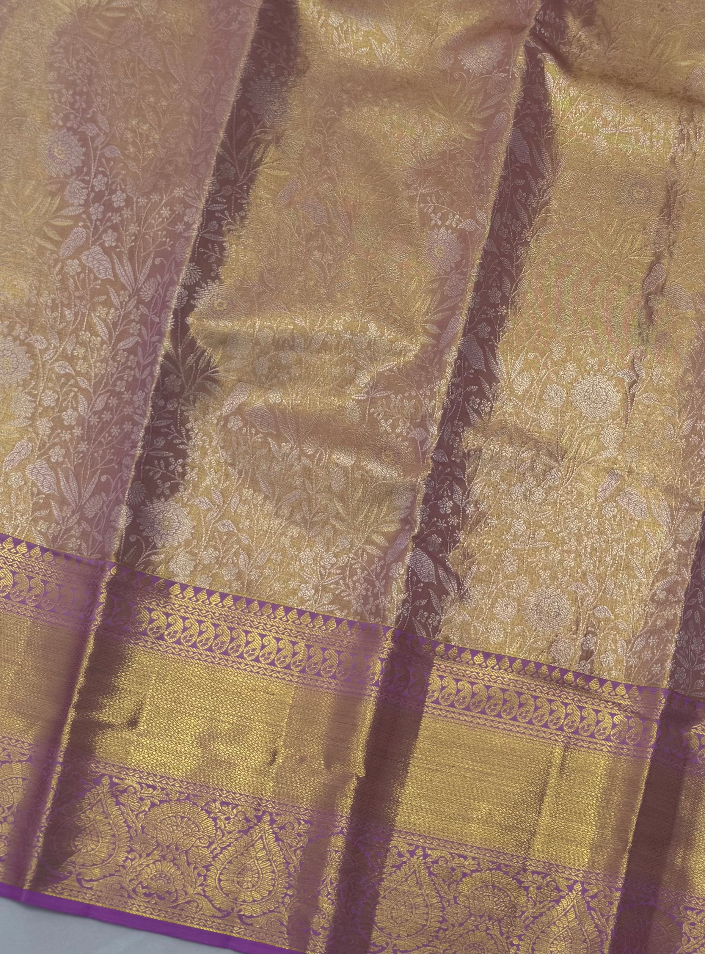 KANCHIPURAM PURE SILK SAREE | SILKMARK® CERTIFIED - GOLDEN LAVENDER (DUAL SHADE)