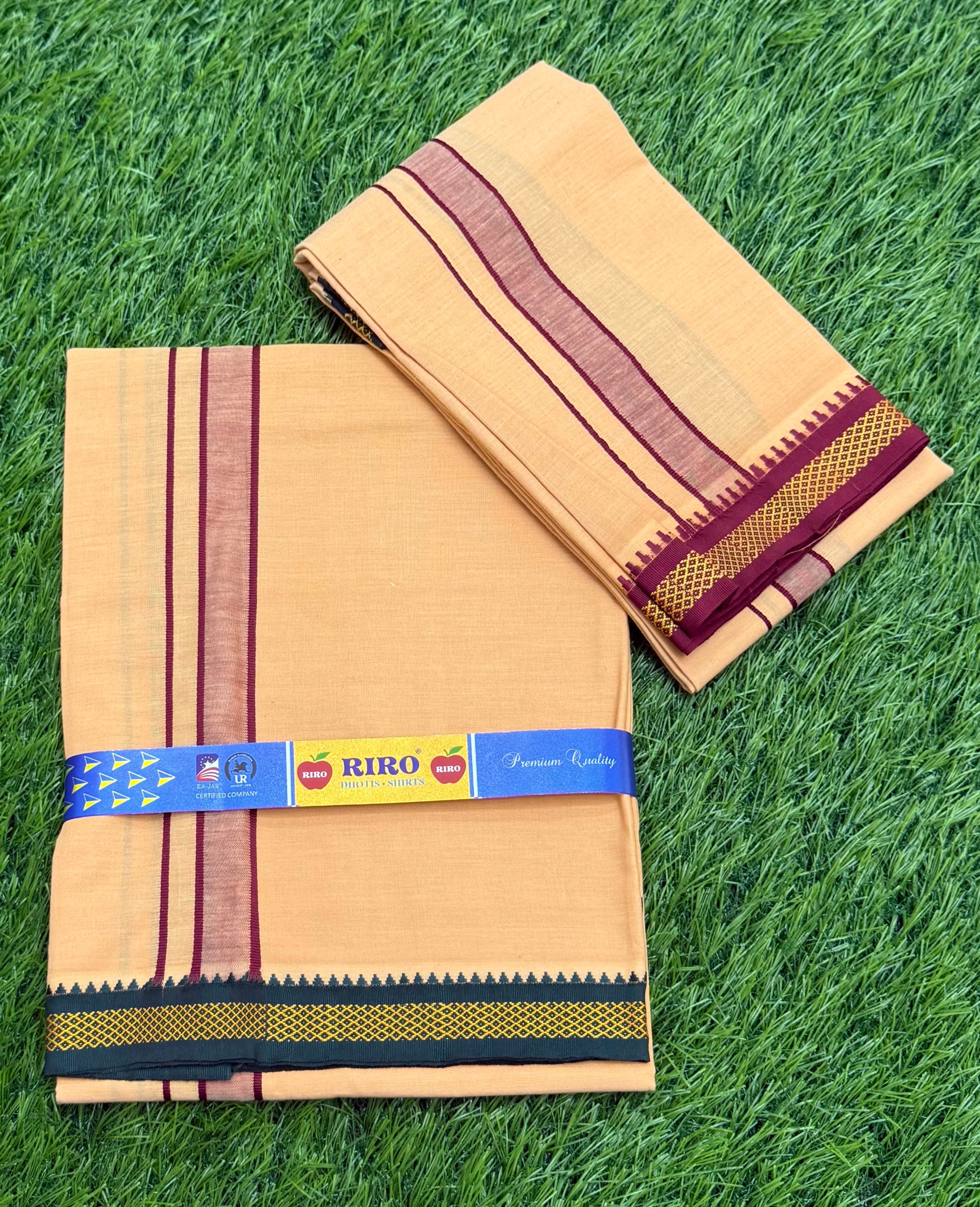 MEN'S DEVOTIONAL LIGHT KAVI VESTI WITH TOWEL - YOGI SET