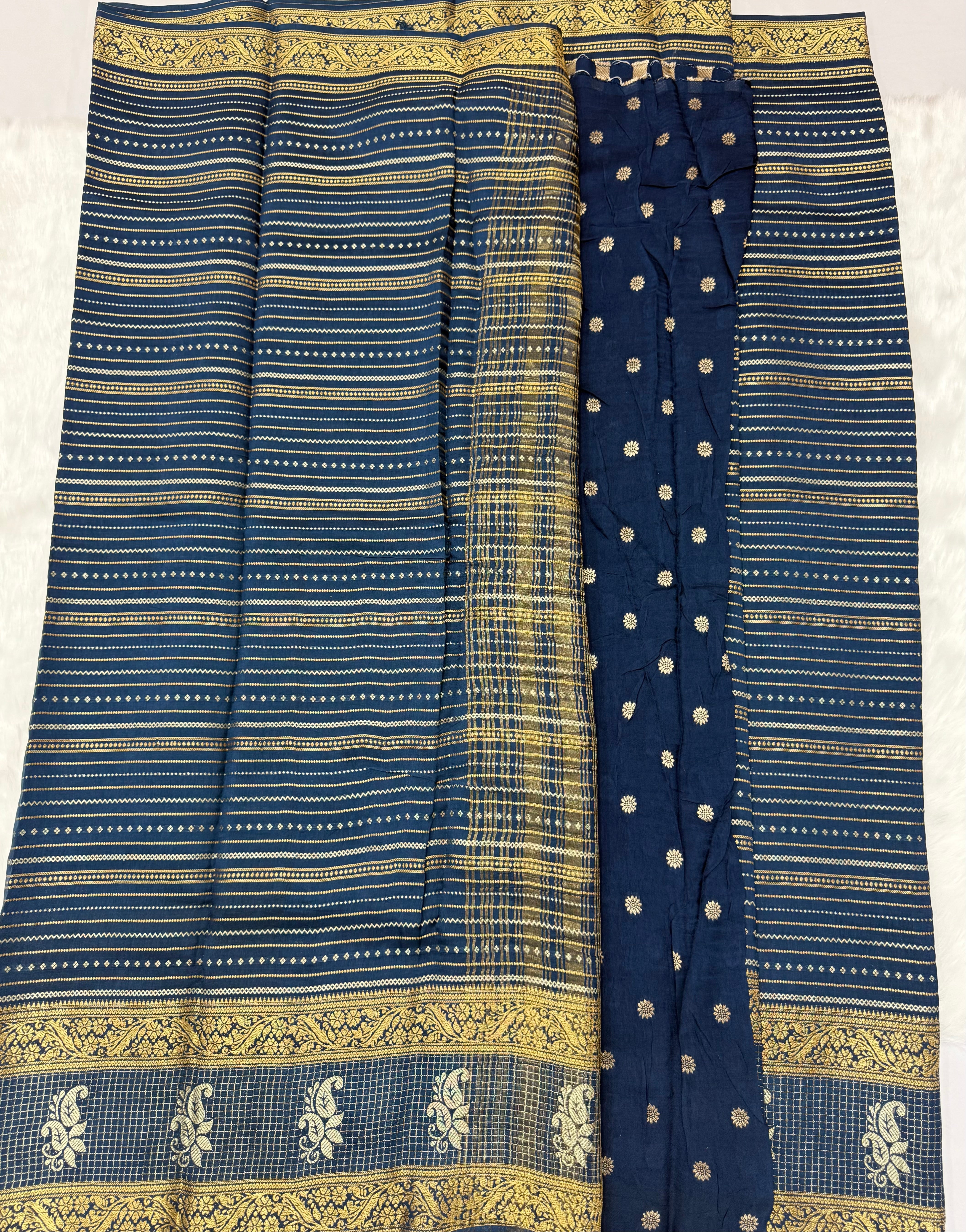 PREMIUM CHIFFON FANCY SILK SAREE - TEAL BLUE