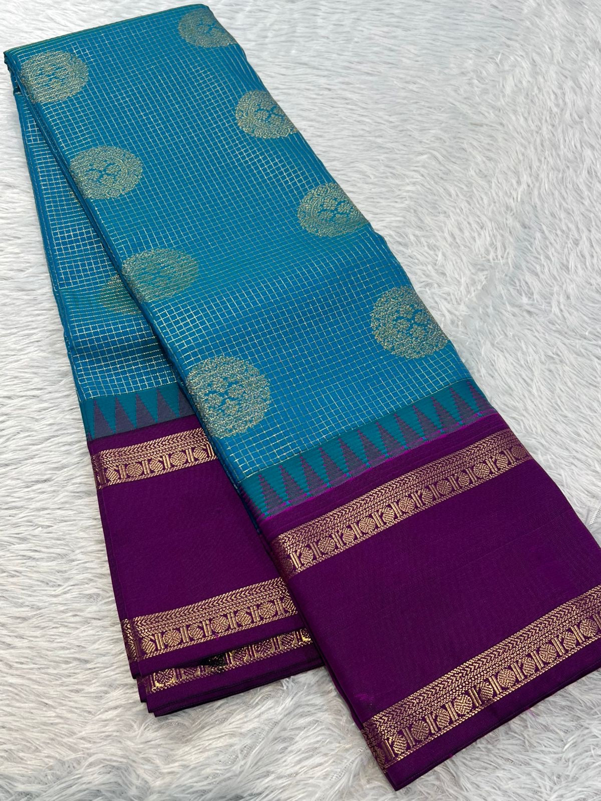 PREMIUM SEMI KANCHI SILK SAREE - TEAL BLUE